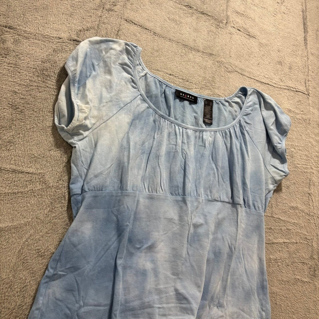 Axcess Womens XL Blue Tie Dye Empire Waist Cap Sleeve Top Boho Vintage