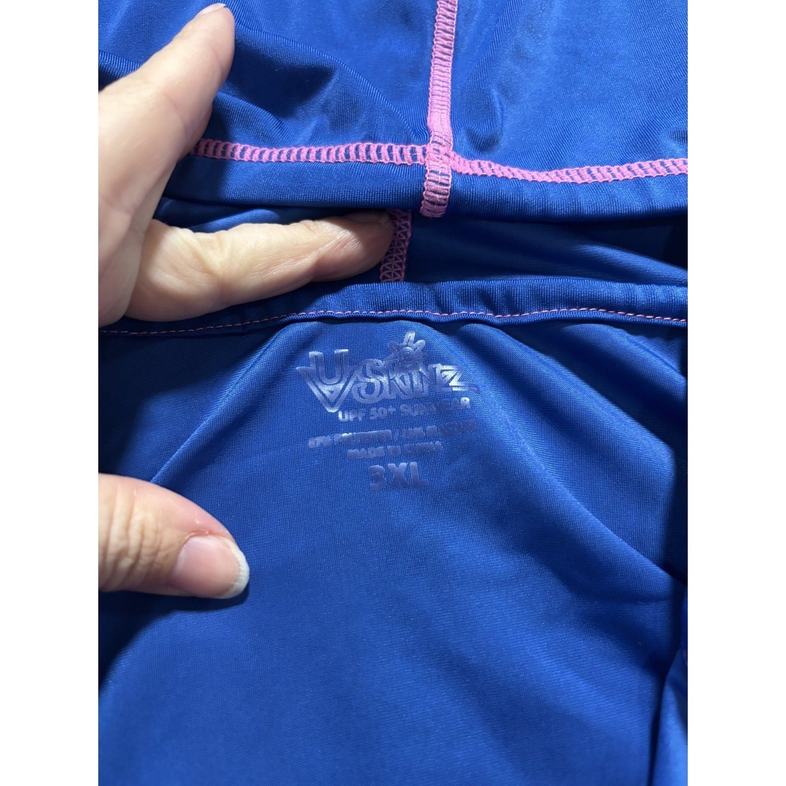 UV Skinz Womens 3XL Blue Pink Full Zip Hooded Rash Guard Swim Shirt Athleisure