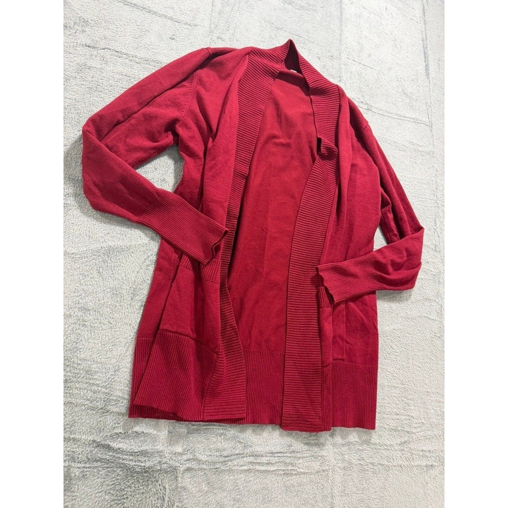 Sueani Womens Red Open Front Cardigan Ribbed Knit Pocket Sweater Large Office