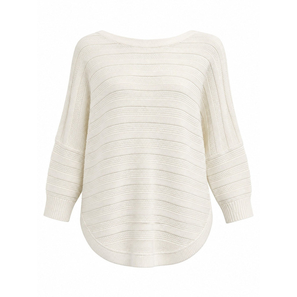 Cable Gauge Sweater Womens M Ivory Ribbed Knit Lightweight Curved Hem Casual