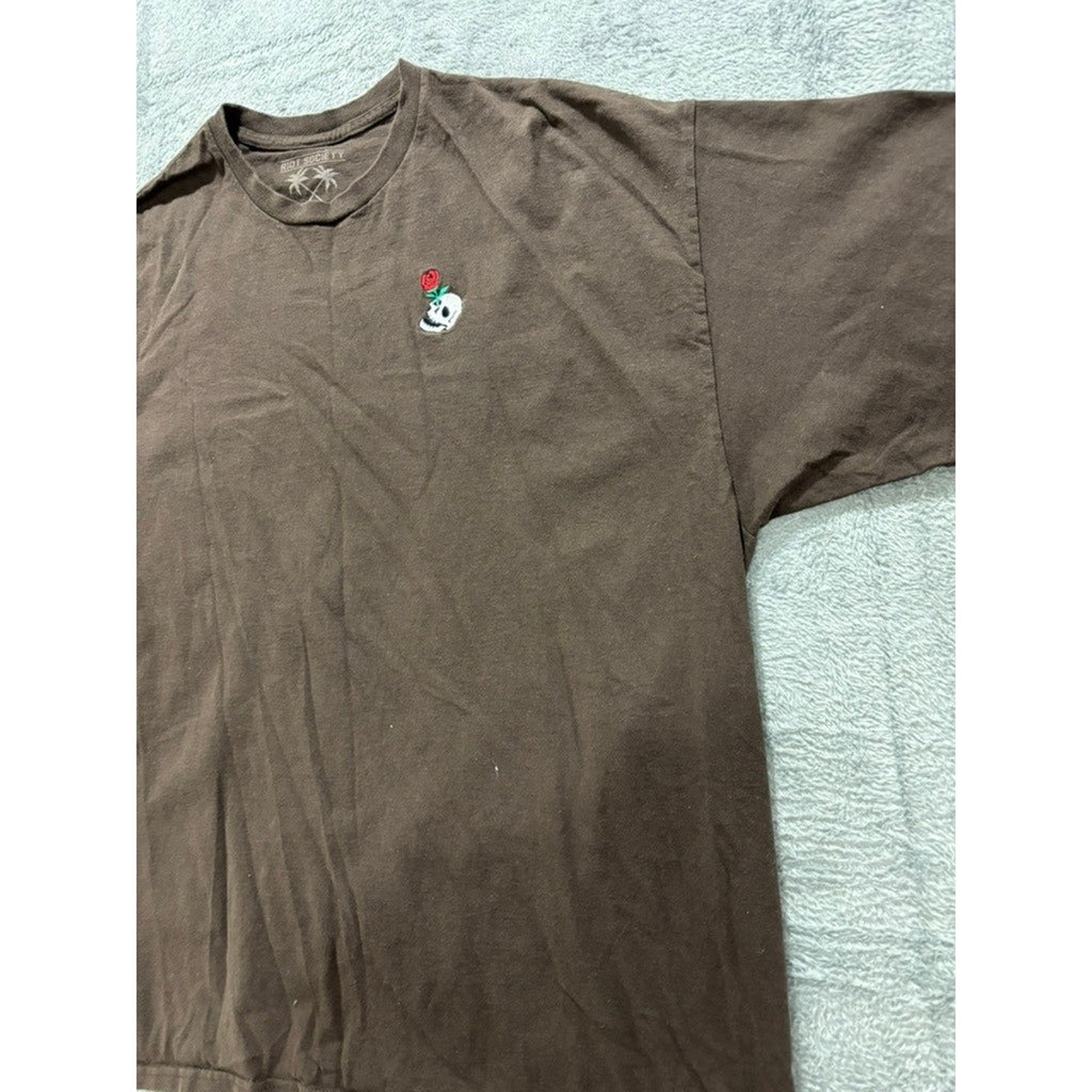 Riot Society T Shirt Men XXL Brown Skull Rose Graphic Cotton Short Sleeve