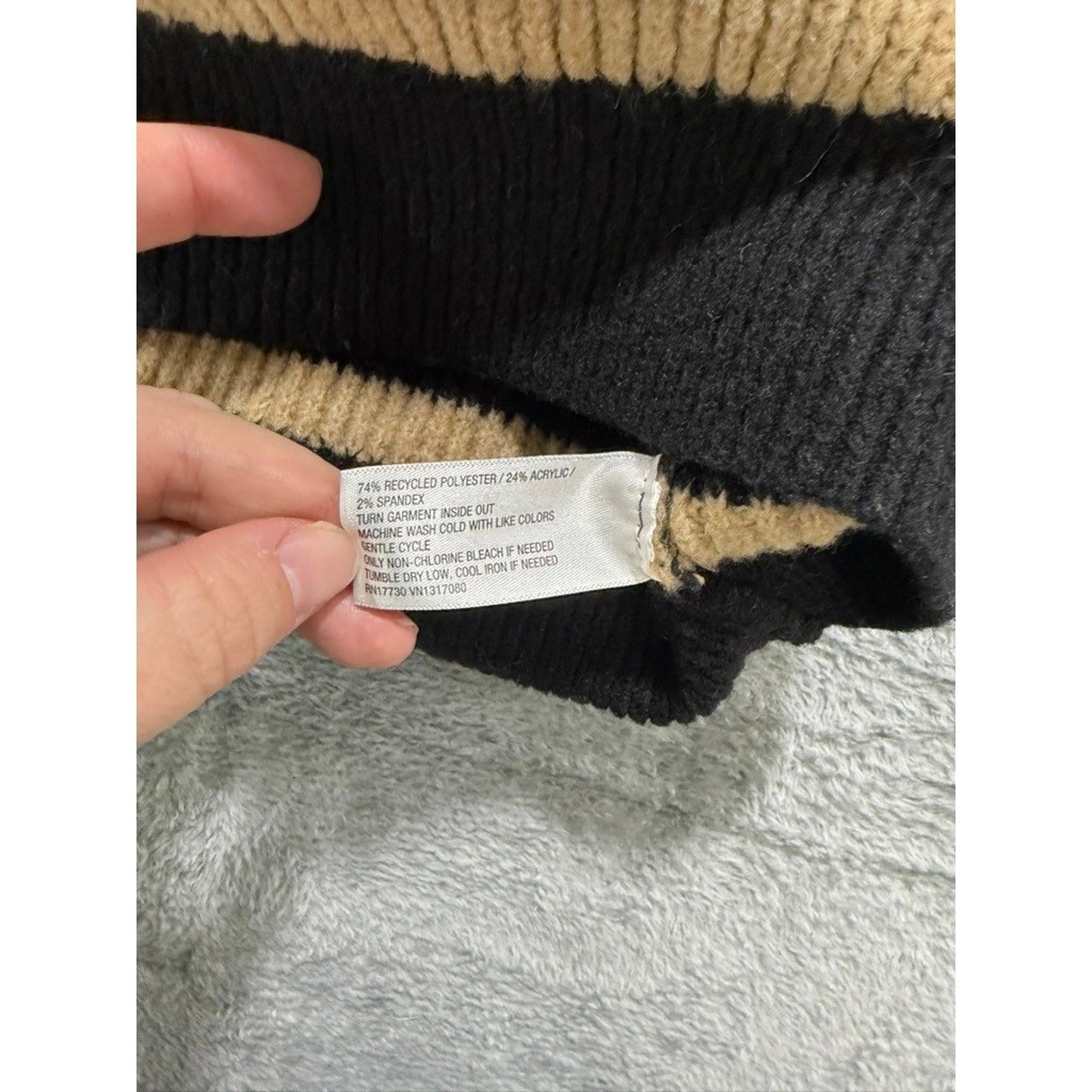 Knox Rose Sweater Womens XL Black Tan Stripe Ribbed Button Shoulder Cozy