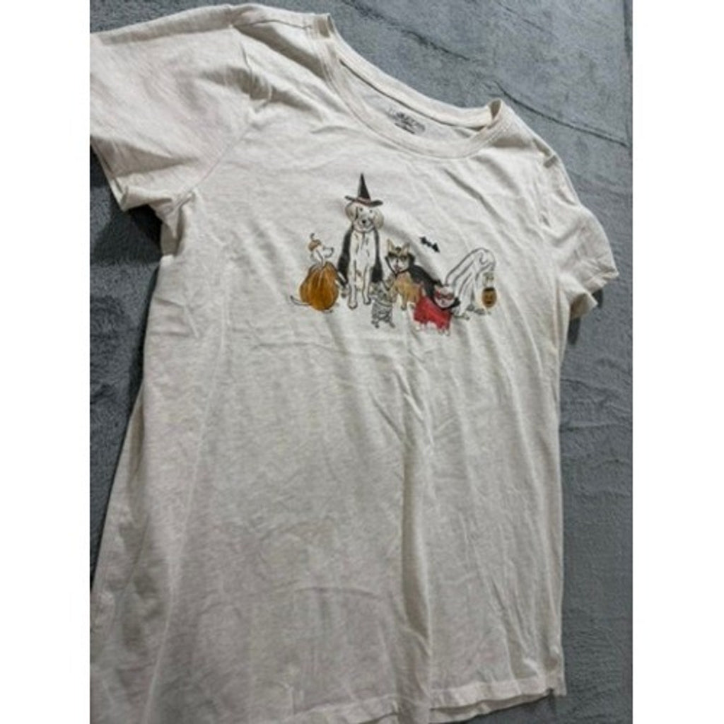 Maurices Womens Halloween Pets Graphic Tee Oatmeal Heather Large Spooky Cats