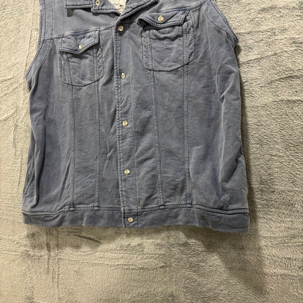 Harley-Davidson Womens L Blue Cotton Snap Front Biker Vest Vintage Casual