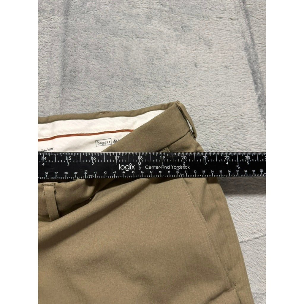 Haggar Dress Pants Mens 42x30 Khaki Classic Fit Flat Front Office Casual