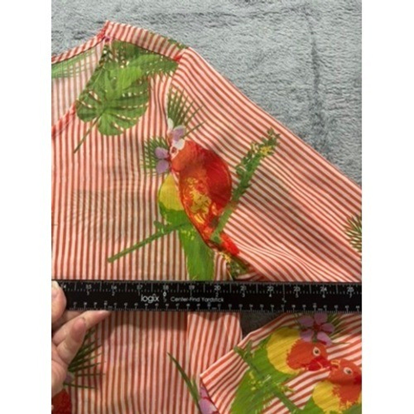 Lemon Way Blouse Womens XL Tropical Parrot Striped Long Sleeve Orange Green Top