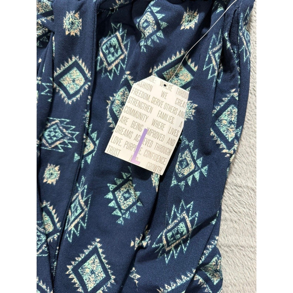 LuLaRoe Ella Shorts Womens Navy Geometric Southwestern Paperbag Waist Large NWT