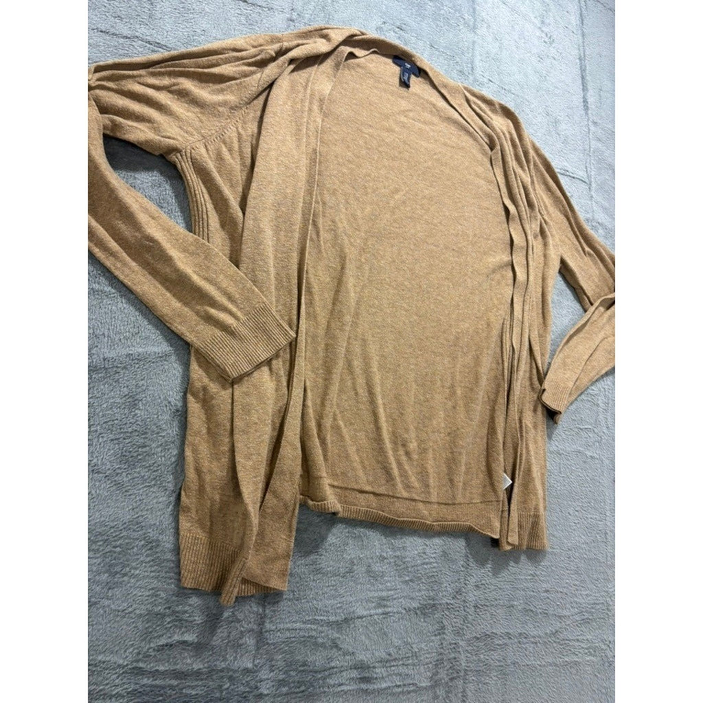 Gap Womens XL Open Front Cardigan Camel Tan Cotton Blend Knit Cozy Layering