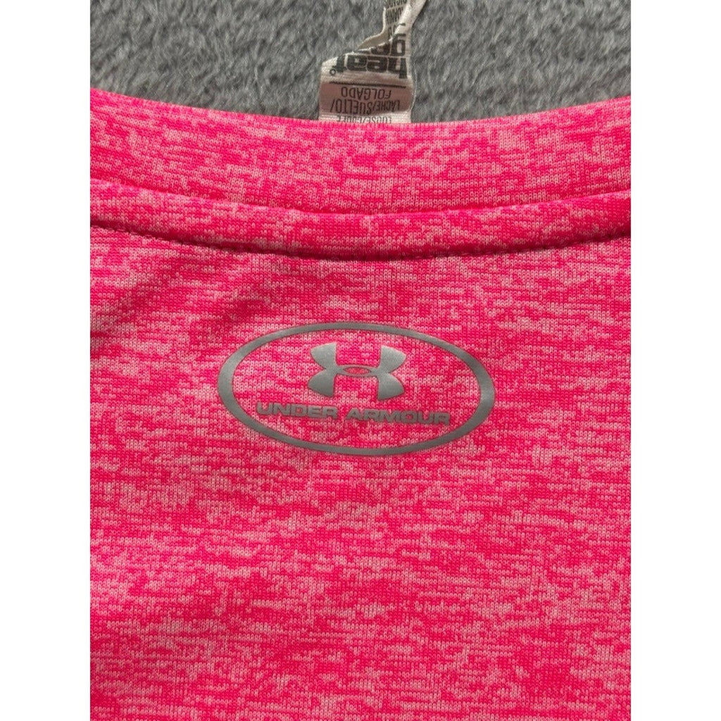 Under Armour Womens LG Pink V-Neck T-Shirt Athleisure Casual HeatGear Loose Fit
