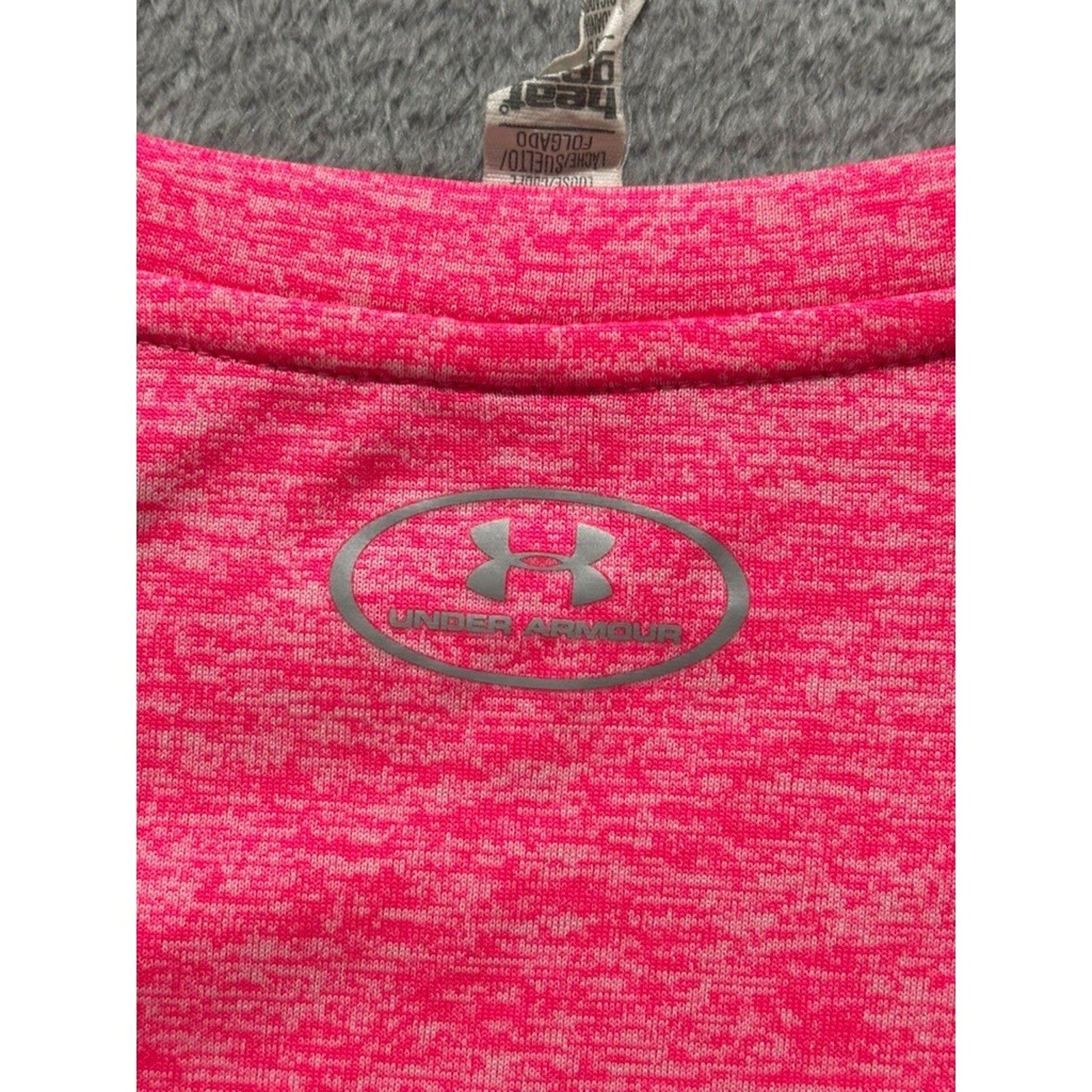 Under Armour Womens LG Pink V-Neck T-Shirt Athleisure Casual HeatGear Loose Fit