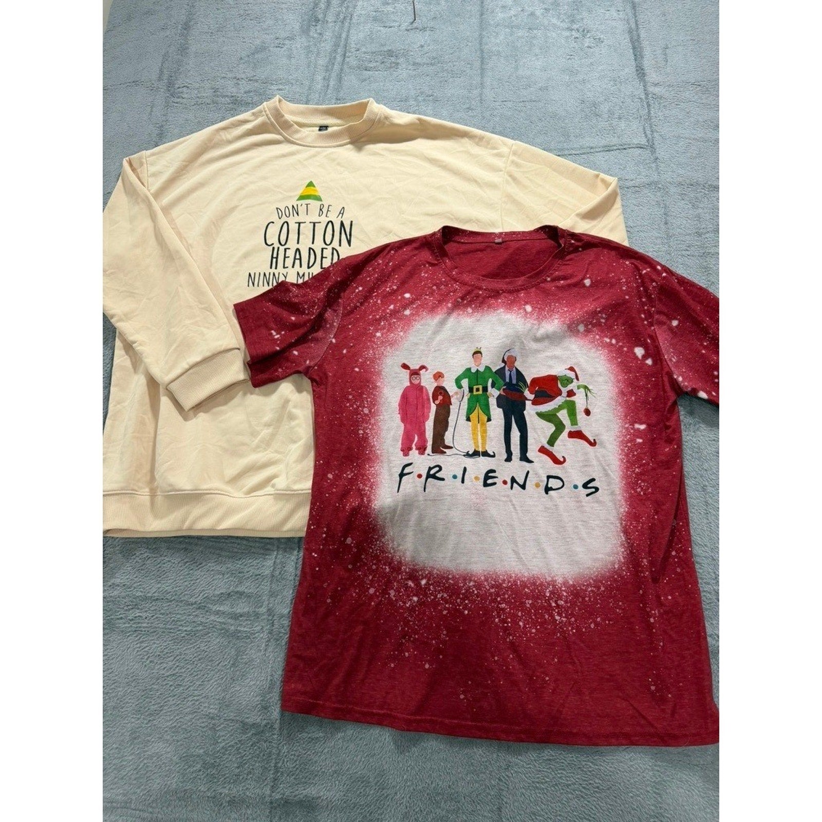 Christmas Elf Friends Mashup Bleached T-Shirt Bundle Unisex 2XL 3XL Holiday Lot