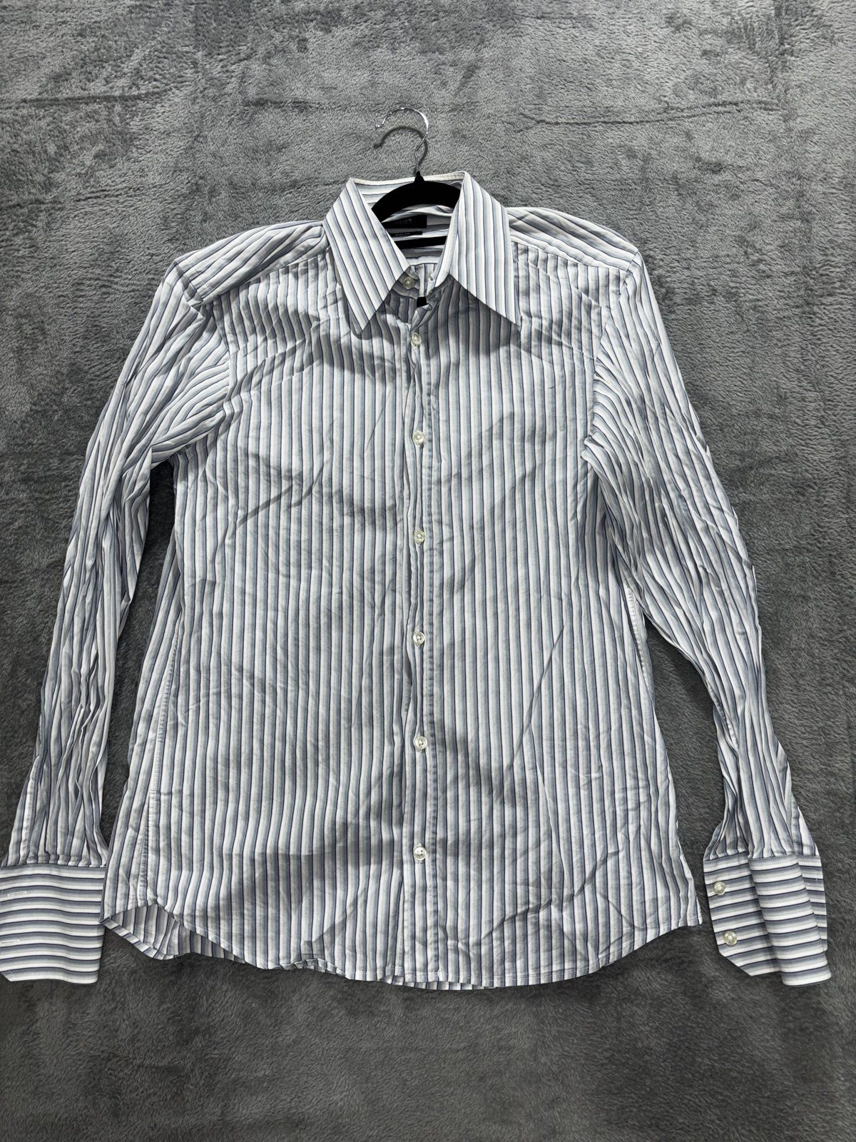 Hugo Boss Men's Blue Gray Stripe Dress Shirt 39/40 M