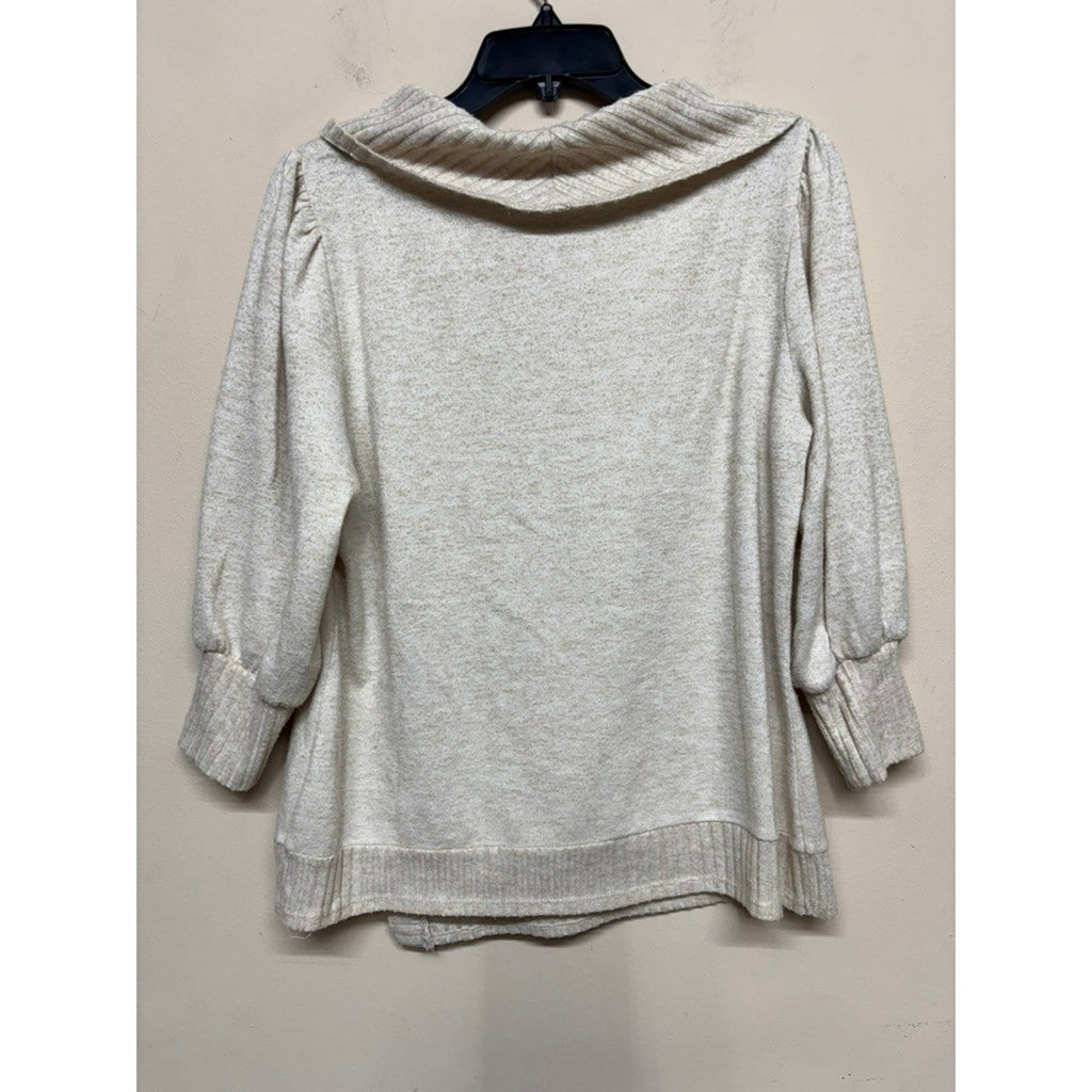 Adrienne Vittadini Cowl Neck Sweater Cream Button Detail Asym Hem Women's Large