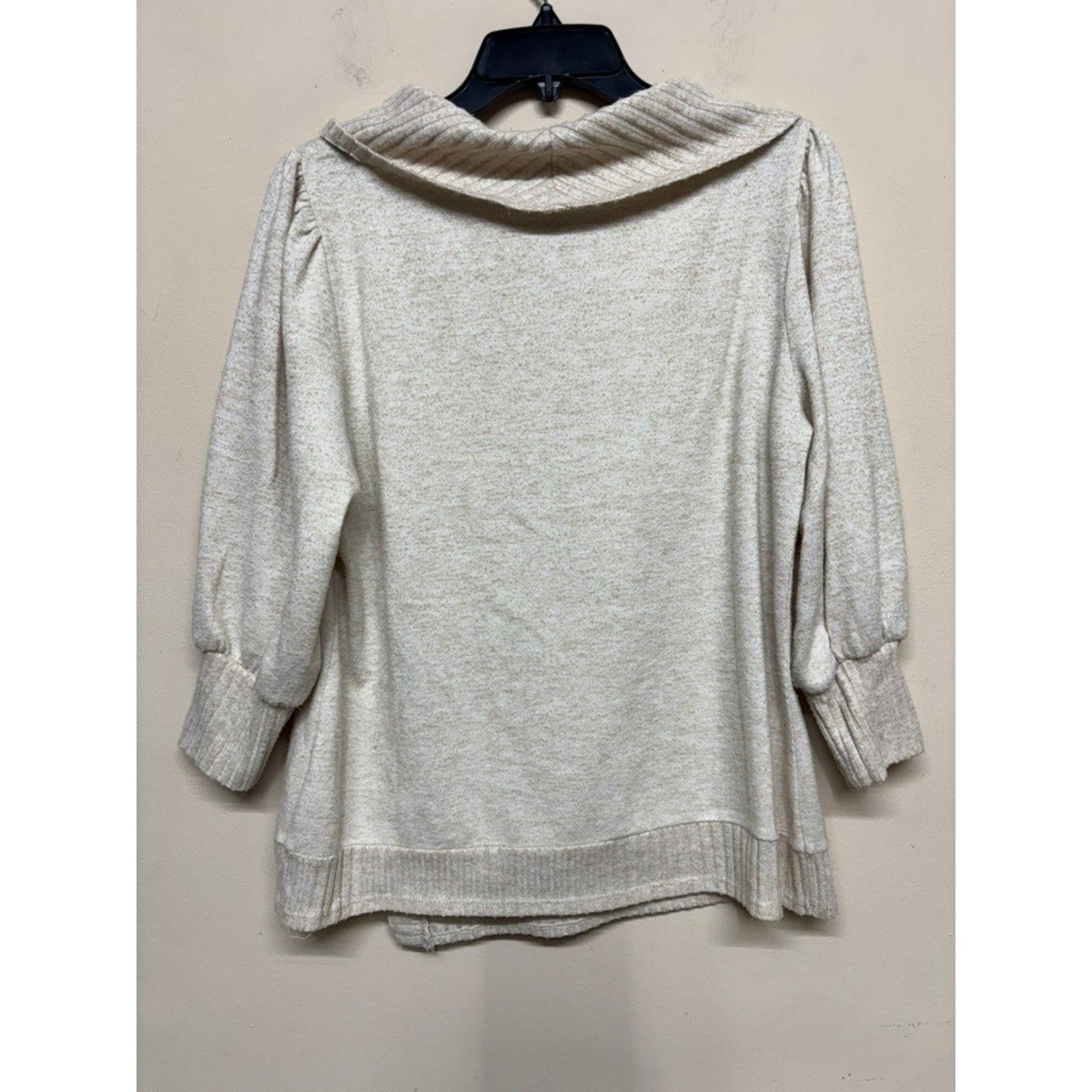 Adrienne Vittadini Cowl Neck Sweater Cream Button Detail Asym Hem Women's Large