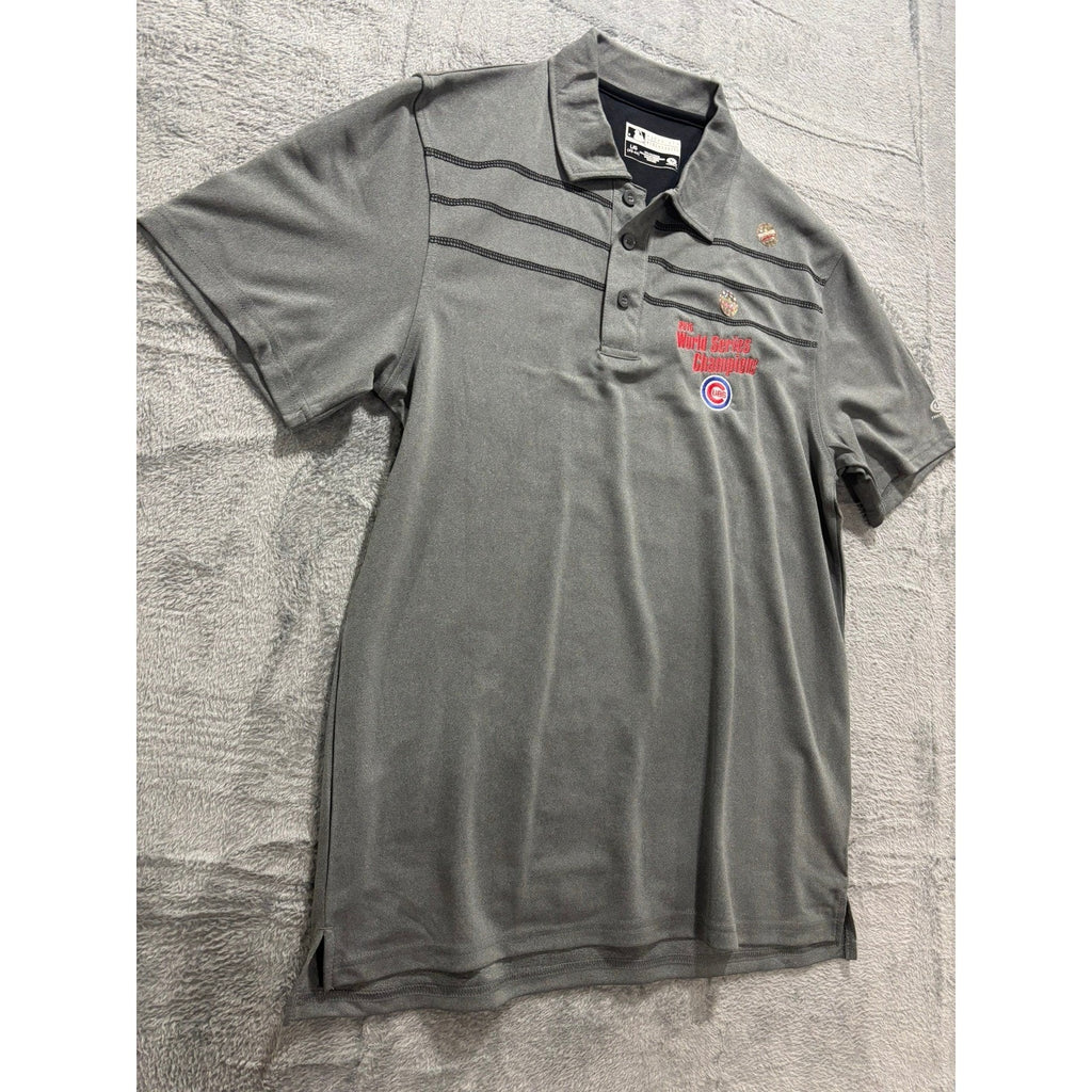 MLB Cubs Polo Shirt Mens LG Gray 2016 World Series Champions True Fan