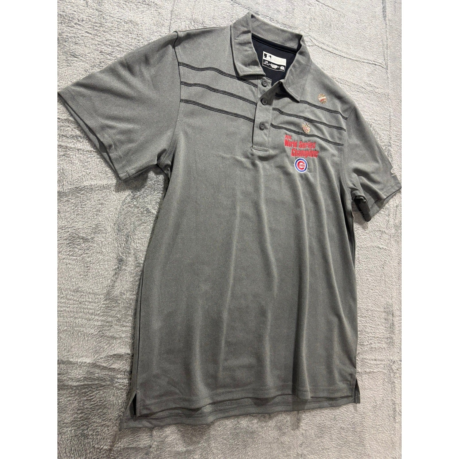 MLB Cubs Polo Shirt Mens LG Gray 2016 World Series Champions True Fan