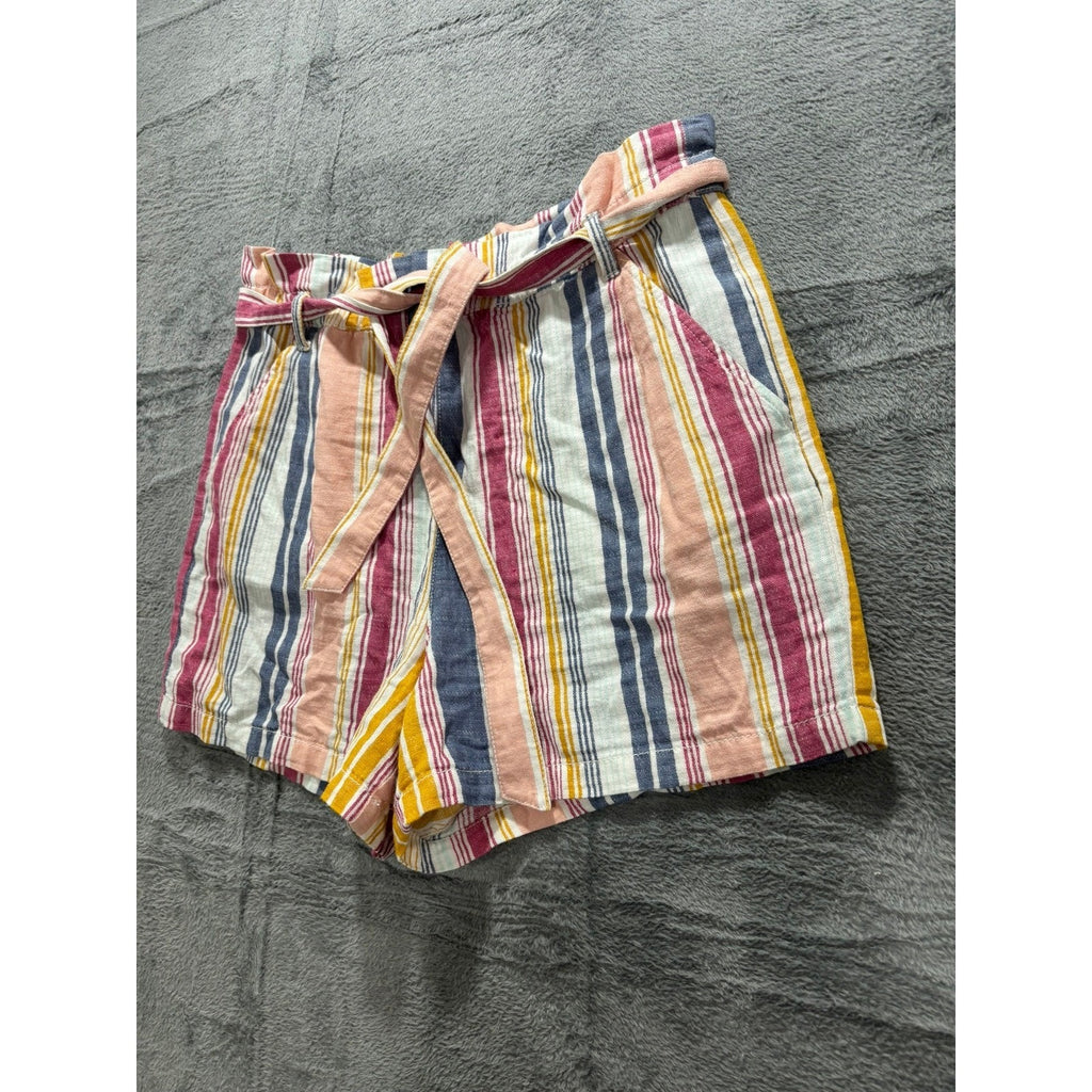 ana Shorts Women L Multicolor Stripe Tie Waist High Rise Casual Summer