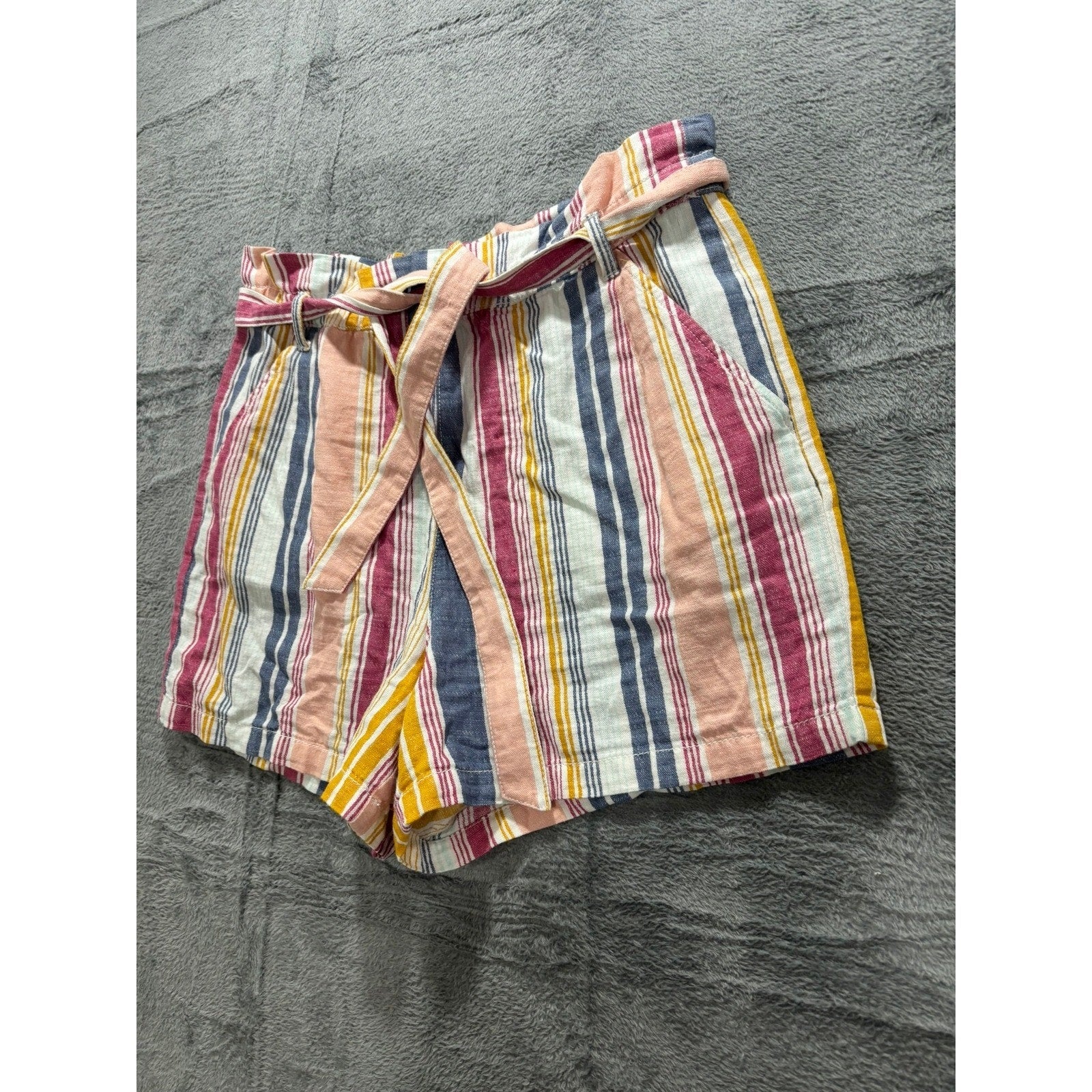 ana Shorts Women L Multicolor Stripe Tie Waist High Rise Casual Summer