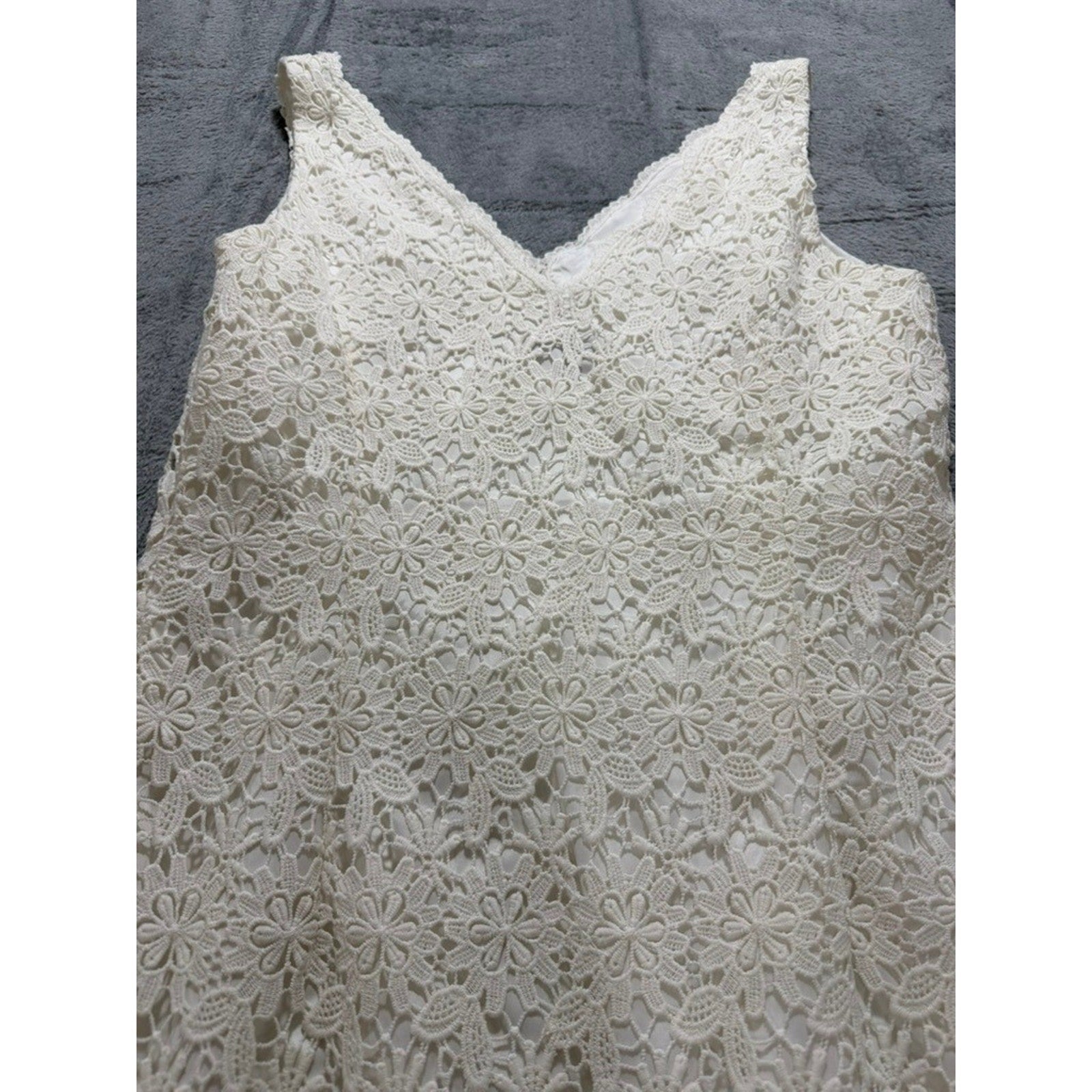 Ann Taylor Women Ivory White Floral Crochet Lace V-Neck Sleeveless Dress 14