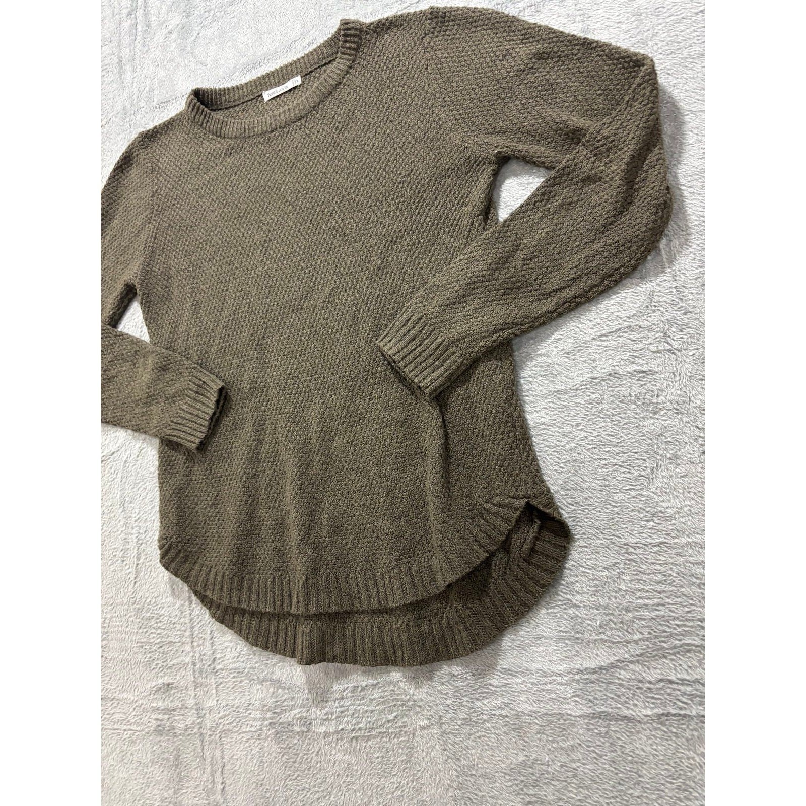 Pink Clover Womens M Olive Green Textured Knit Sweater Pullover Boho Casual Cozy