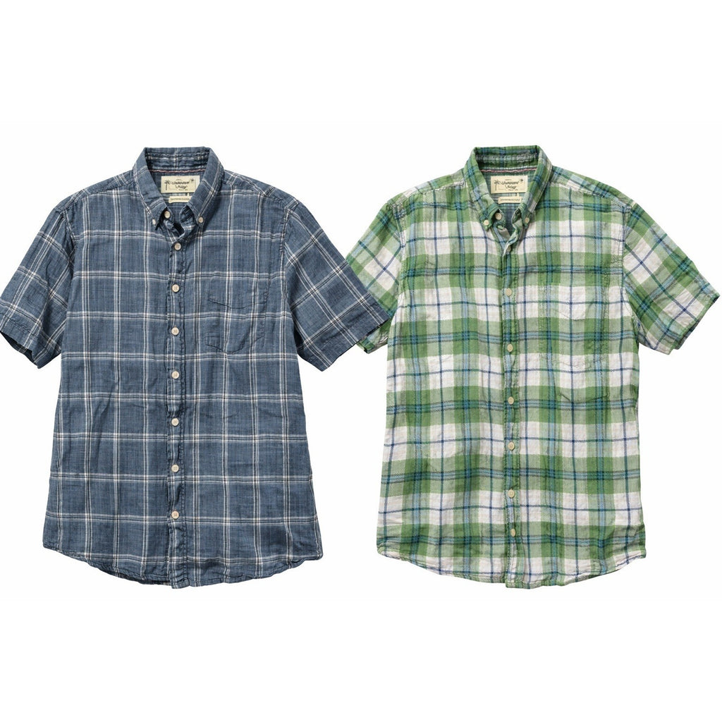 Weatherproof Vintage Shirts Mens L Plaid Linen Button Up Short Sleeve
