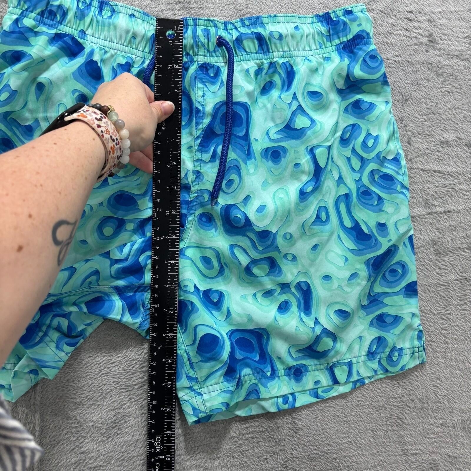 George M Blue Green Abstract Swirl Print Swim Trunks Shorts Casual Beachwear