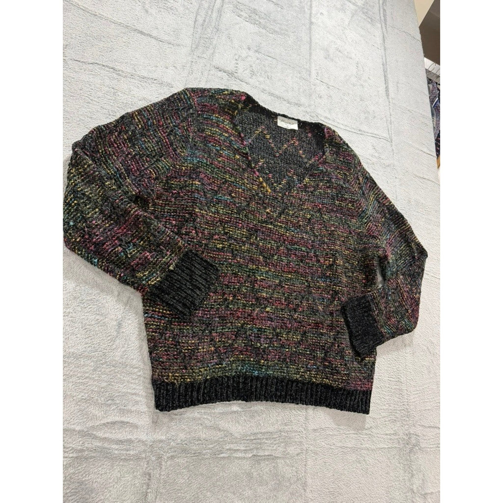 Jillian Nicole Woman Sweater 1X Multicolor Chunky Knit V Neck Cozy Plus