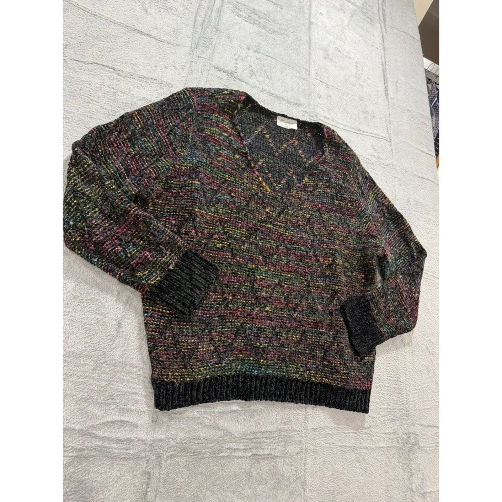 Jillian Nicole Woman Sweater 1X Multicolor Chunky Knit V Neck Cozy Plus
