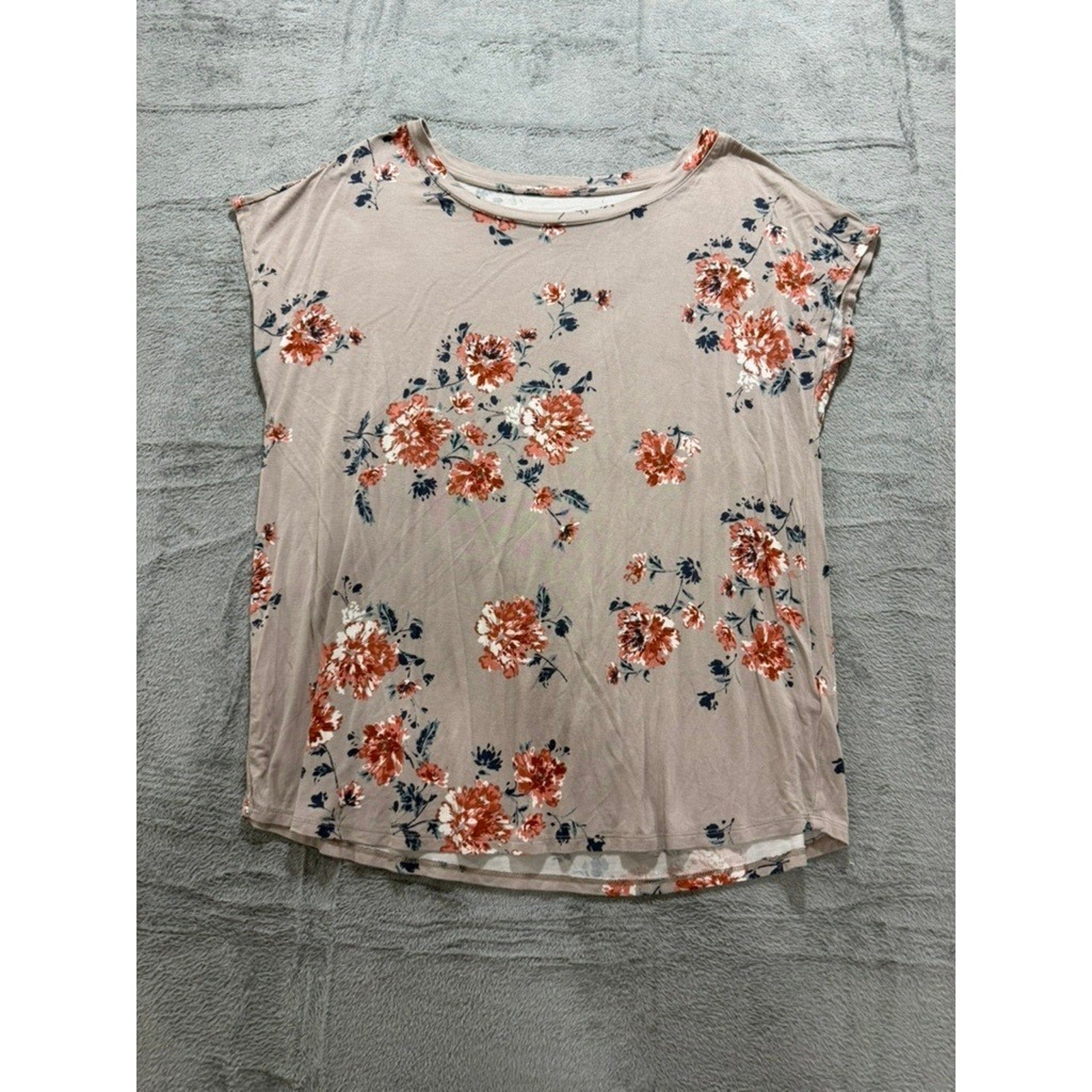 The Limited Floral Short Sleeve Blouse Womens Large Mauve Orange Crew Neck Boho