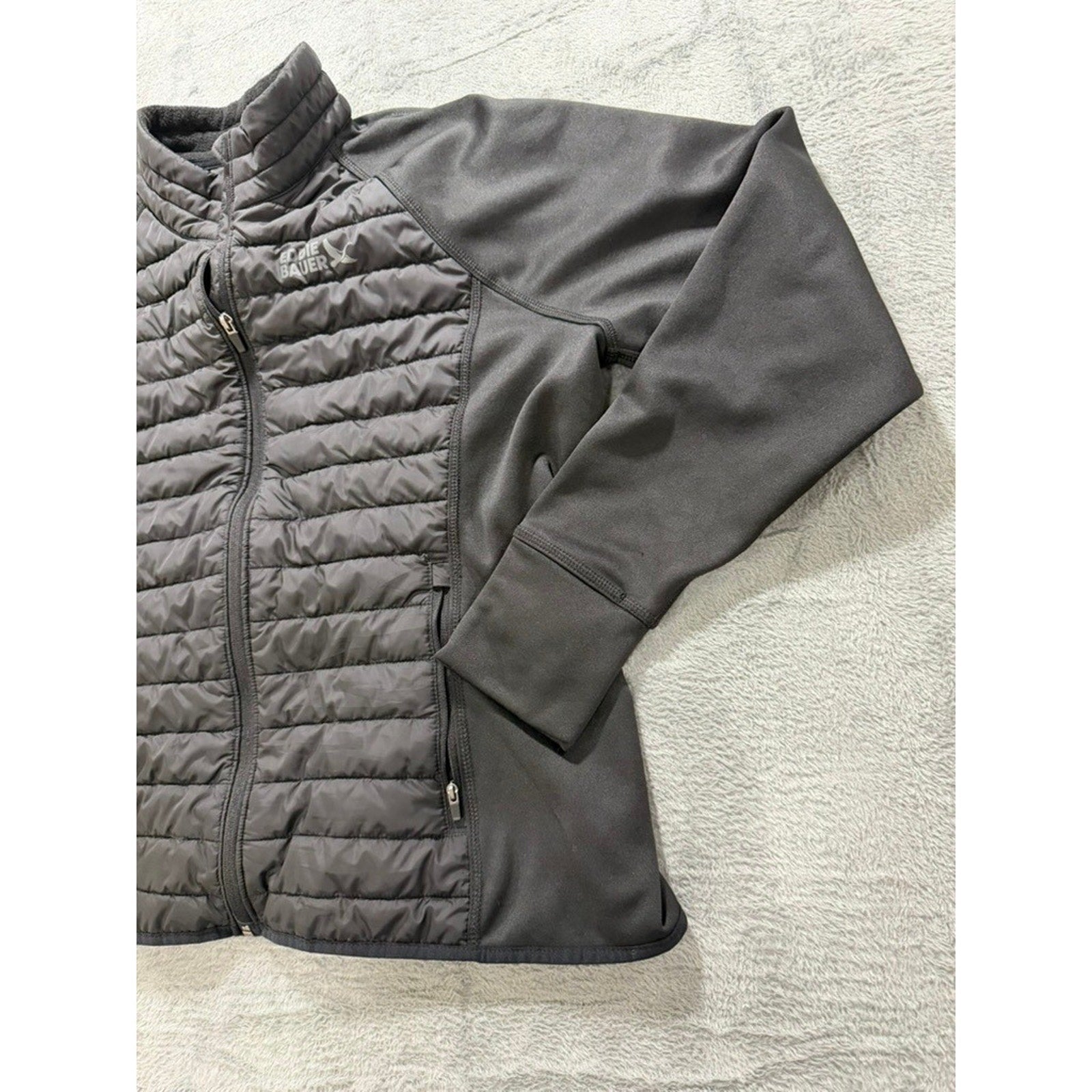 Eddie Bauer Women 2XL Black Hybrid Puffer Softshell Fleece Lined Jacket Full Zip