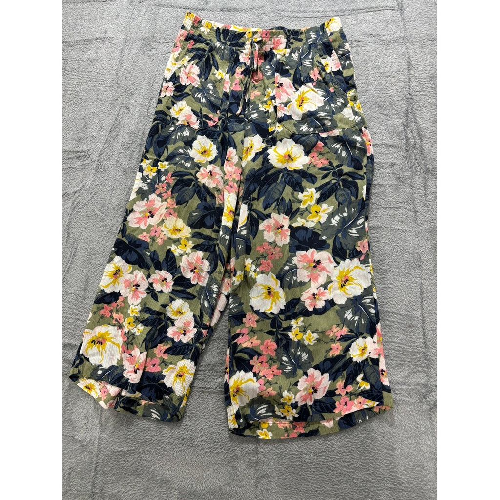 Westport Cropped Pants Womens XS Floral Pull On Elastic Waist Wide Leg