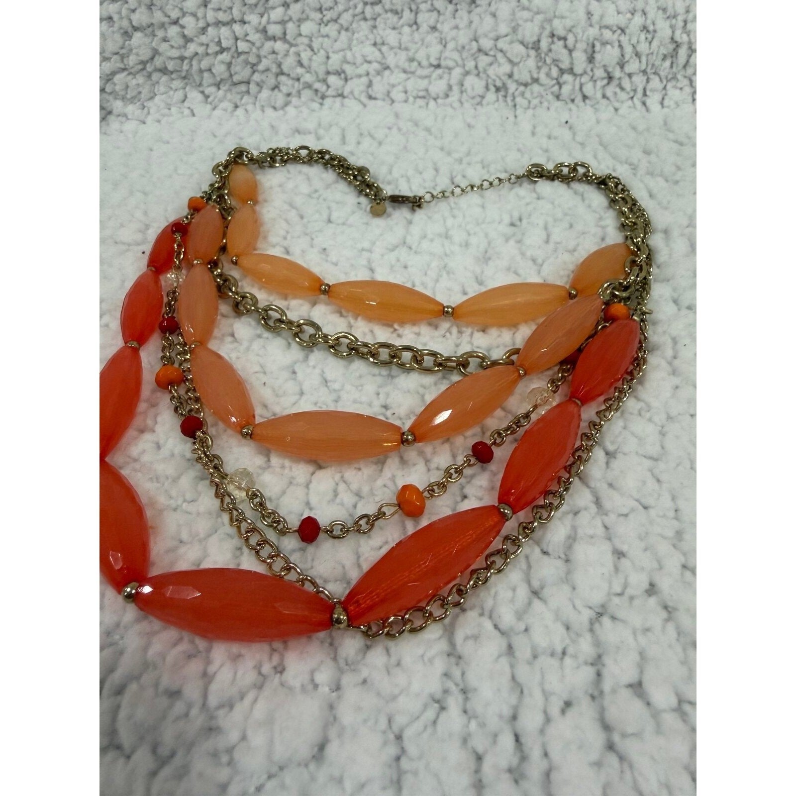 Charming Charlie Women Orange Peach Multi Strand Layered Statement Boho Necklace
