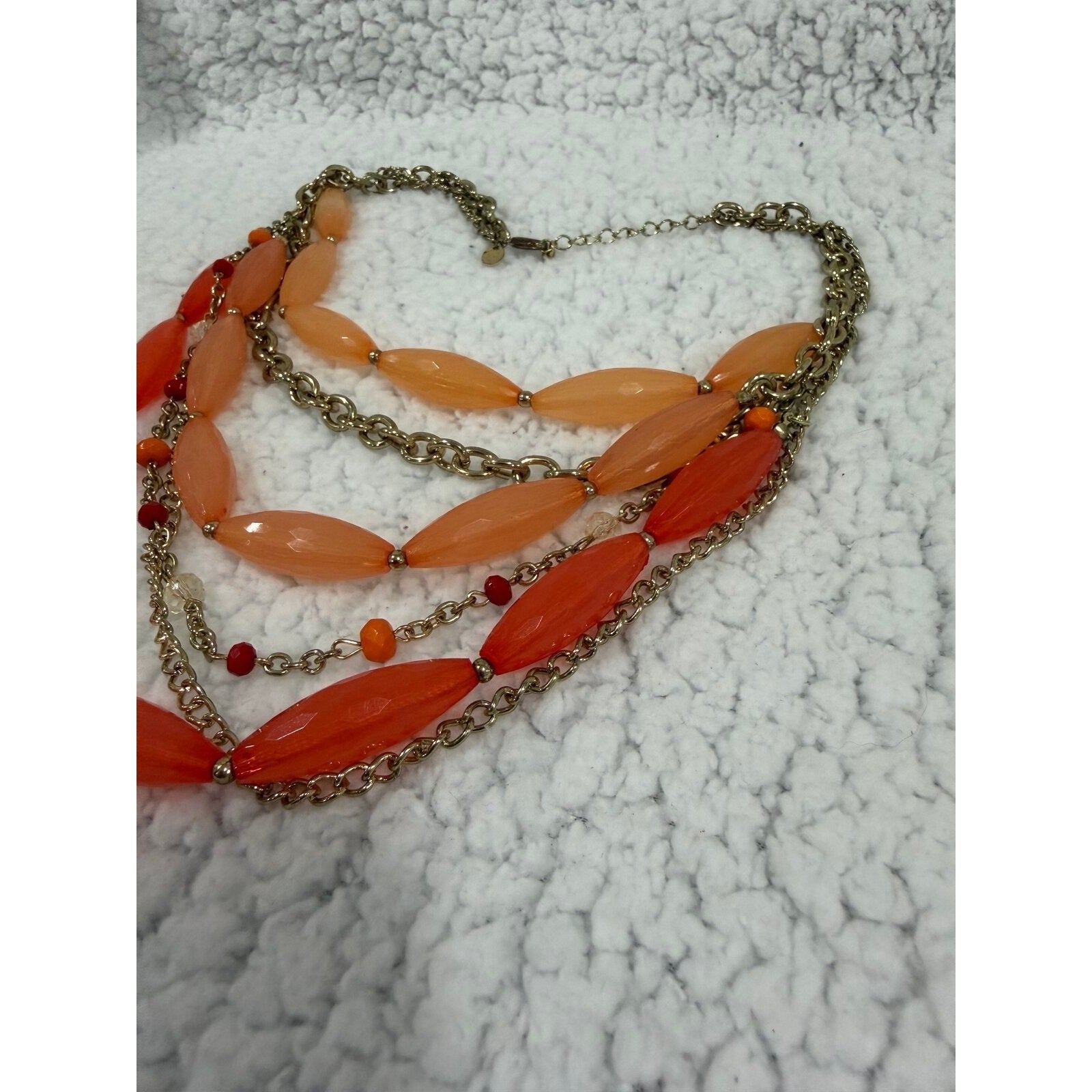 Charming Charlie Women Orange Peach Multi Strand Layered Statement Boho Necklace