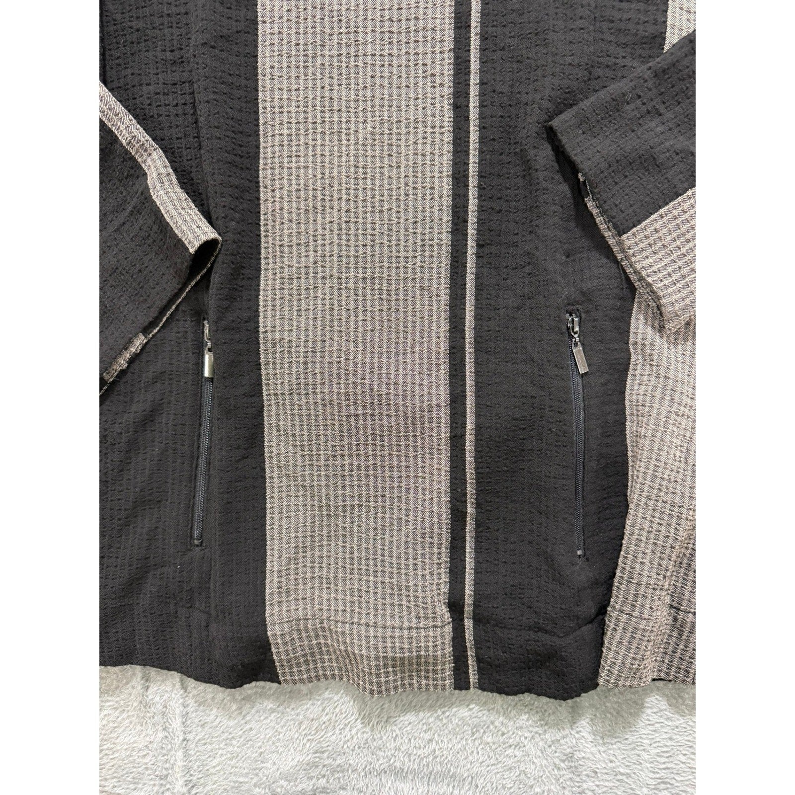 Soft Surroundings Womens Small Black Tan Striped Cowl Neck Tunic Zip Pockets