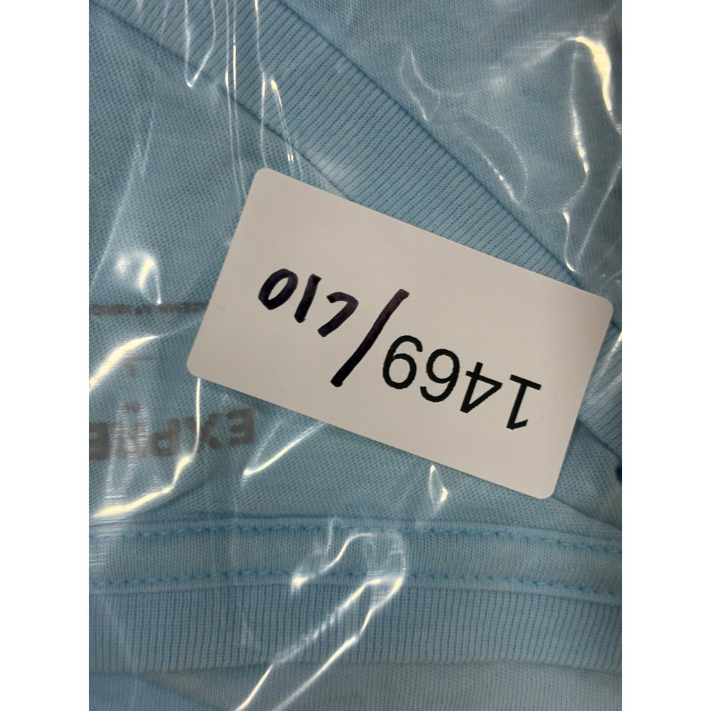 Express L Light Blue V-Neck T-Shirt Mens Casual Minimalist Short Sleeve Tee