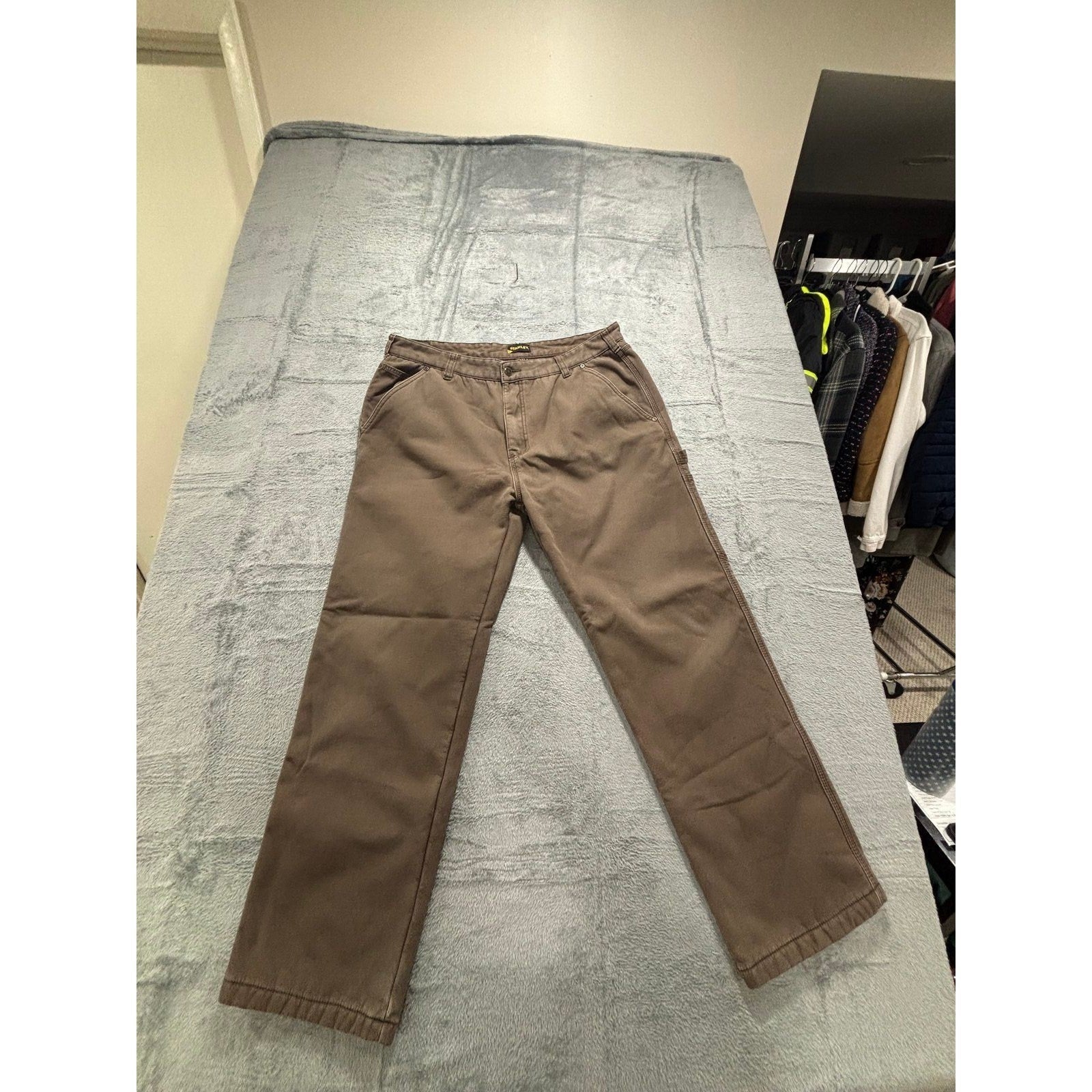 Stanley Mens 36x32 Brown Fleece Lined Carpenter Pants Workwear Casual Vintage