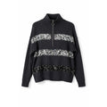 Nine West black sequin stripe half zip sweater