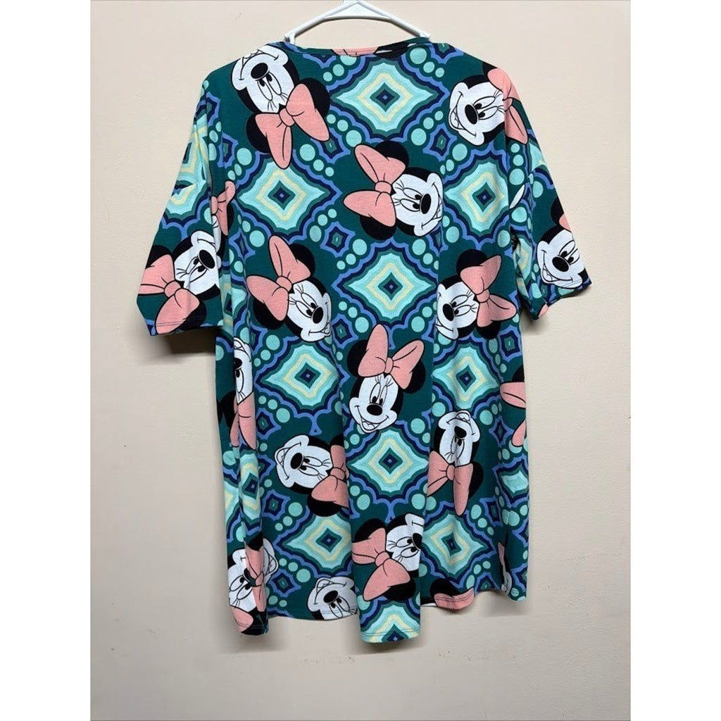 LuLaRoe Disney Minnie Mouse V Neck Short Sleeve Tunic Green M Casual Fun Womens