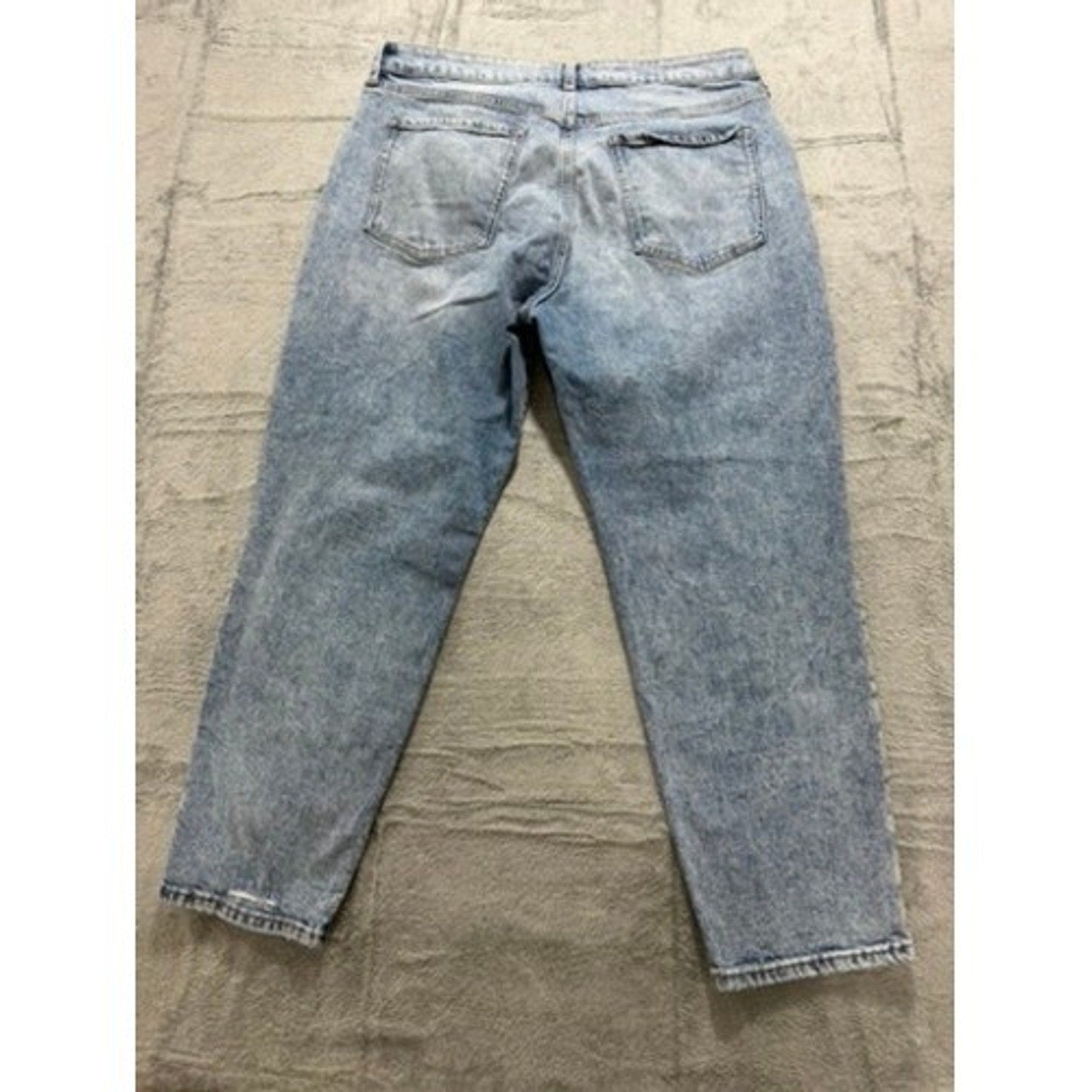 Old Navy O.G. Straight High Rise Distressed Button Fly Light Wash Jeans Blue 16