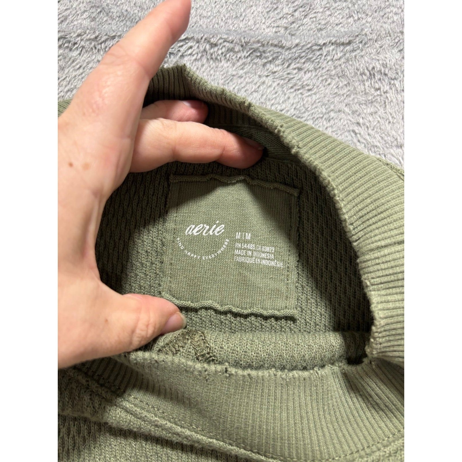 Aerie Womens M Olive Green Waffle Knit Pullover Sweater Oversized Casual Cozy