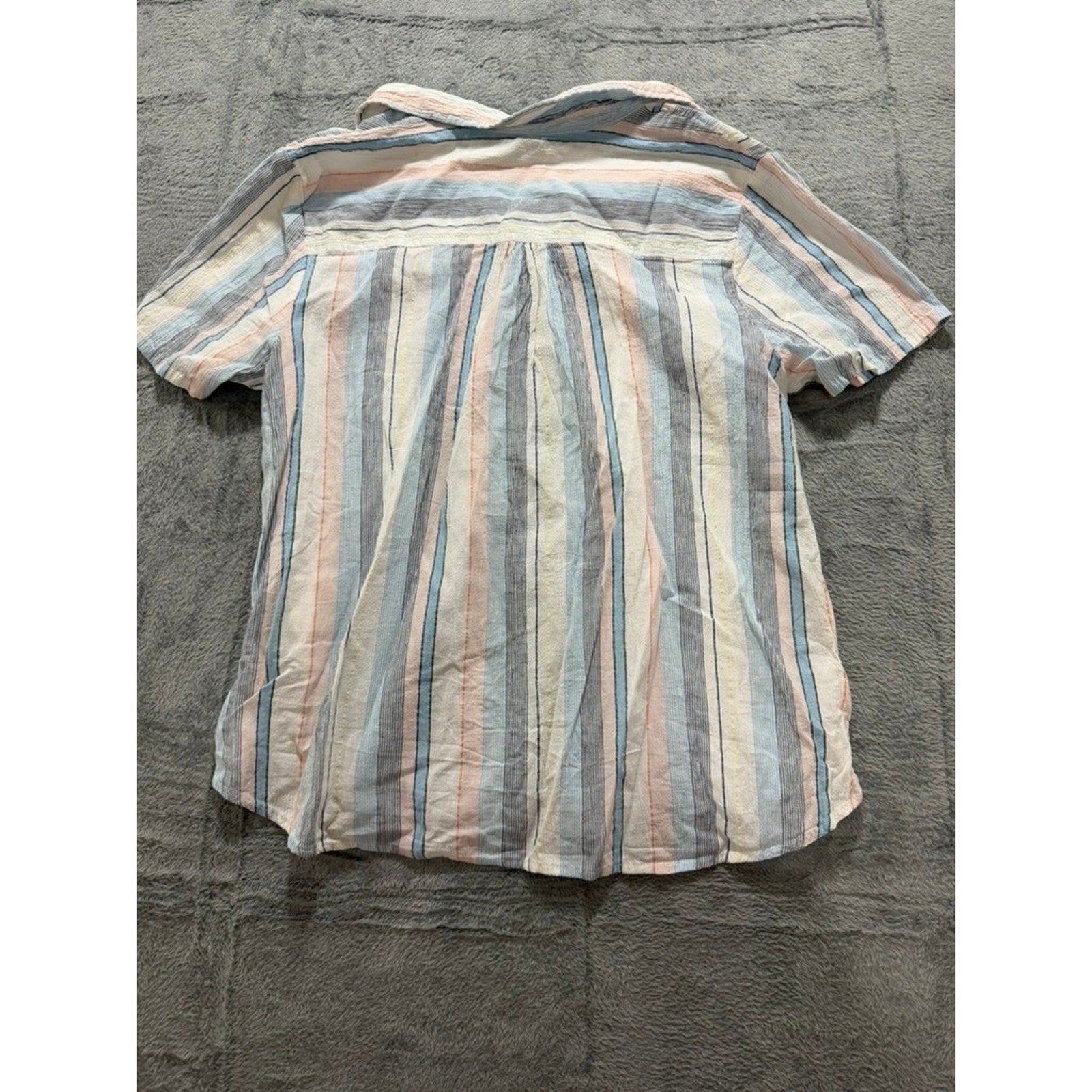 Erika Button Up Shirt Womens L Multicolor Stripe Cotton Short Sleeve Casual