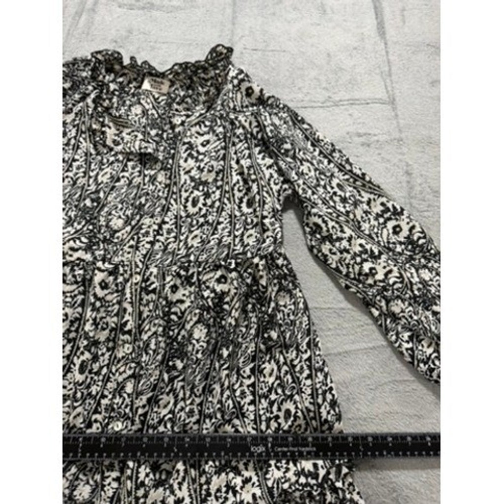 Made with Love Black White Paisley Floral Tiered Mini Dress Ruffle Neck LD3944 M