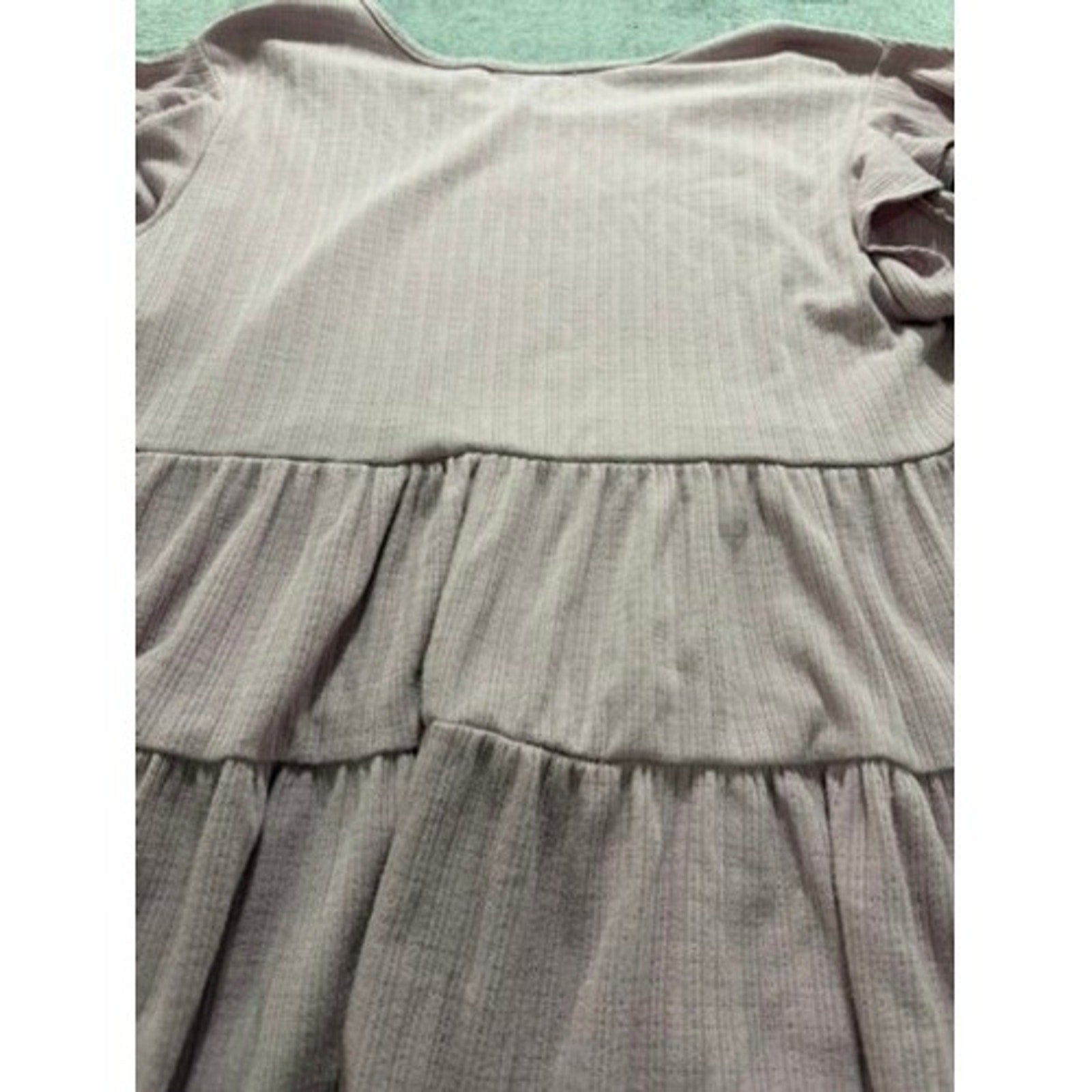 Emory Park Womens Mauve Pink Ribbed Tiered Babydoll Flutter Sleeve Top Size M