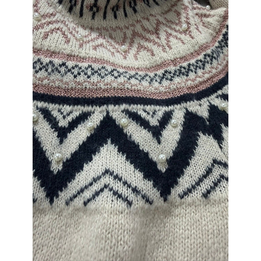 Maurices Fair Isle Mock Neck Sweater Womens XXL Cream Nordic Cozy Pullover