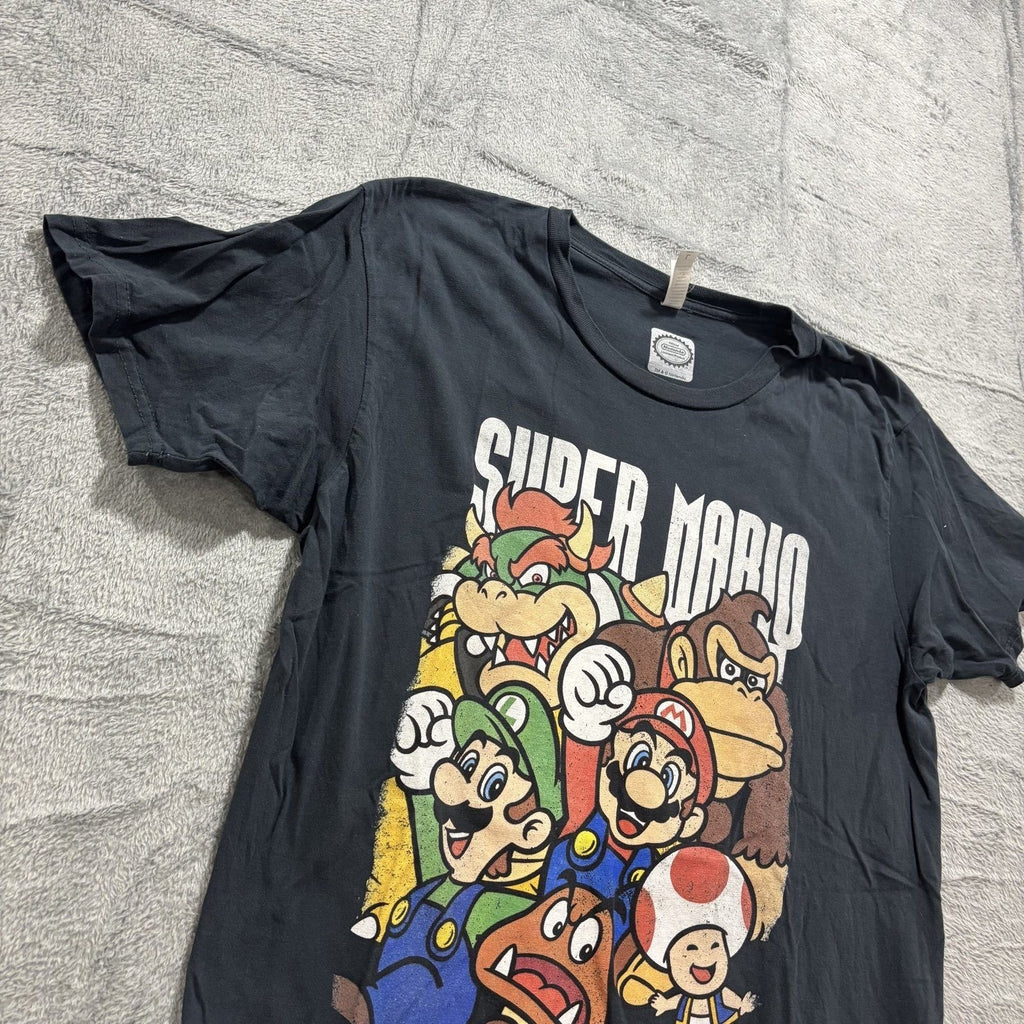 Nintendo Super Mario Brothers Black Graphic T-Shirt L Mens Vintage Casual Tee