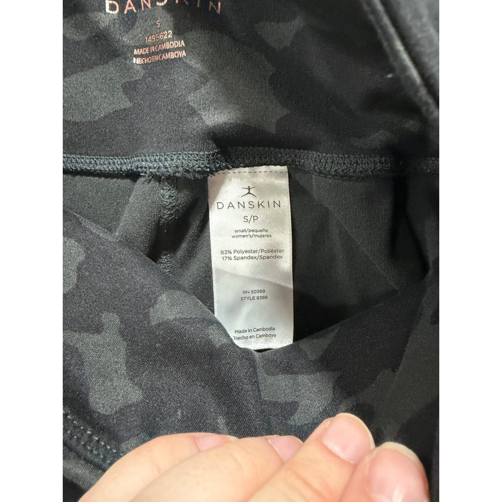 Danskin Womens S Black Camo High Rise Leggings Side Pockets Athleisure Casual