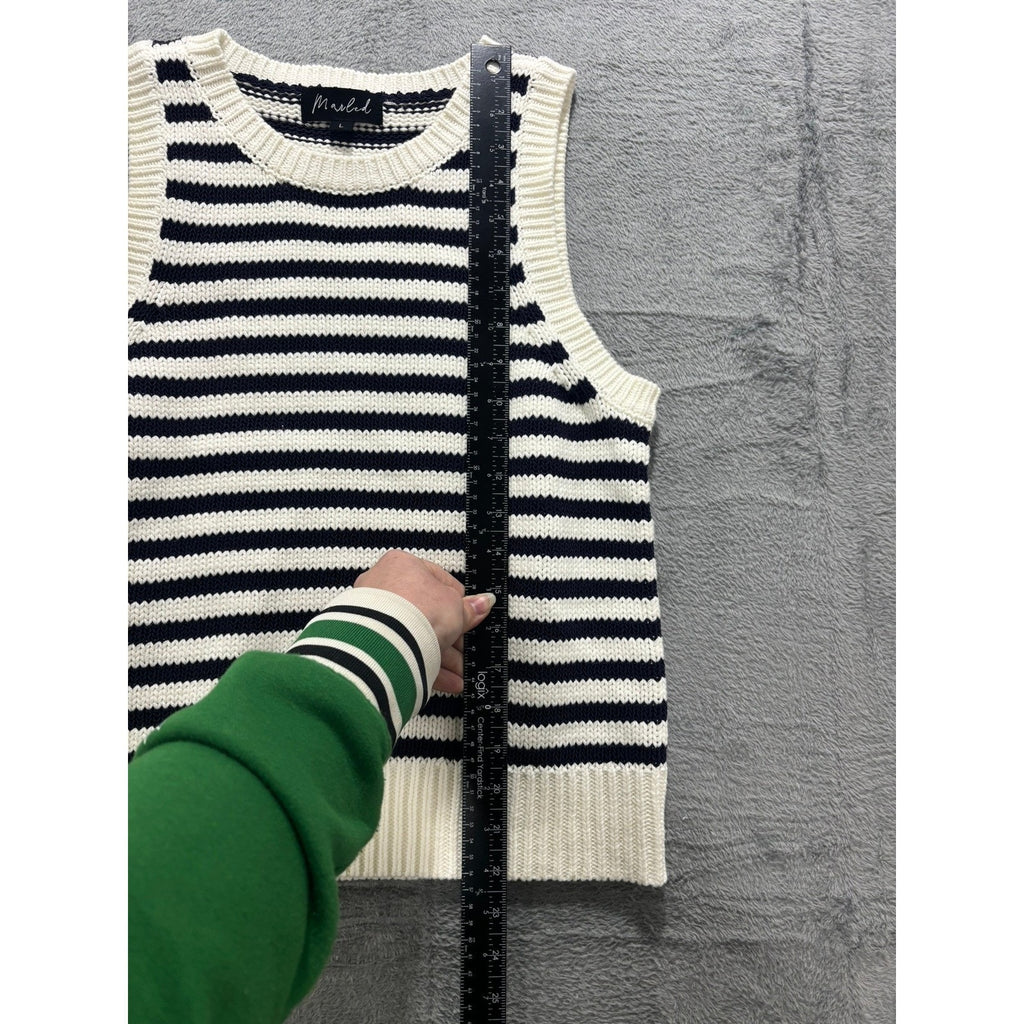 Marled Sweater Vest Womens Large Striped Knit Cotton Sleeveless Nautical Preppy
