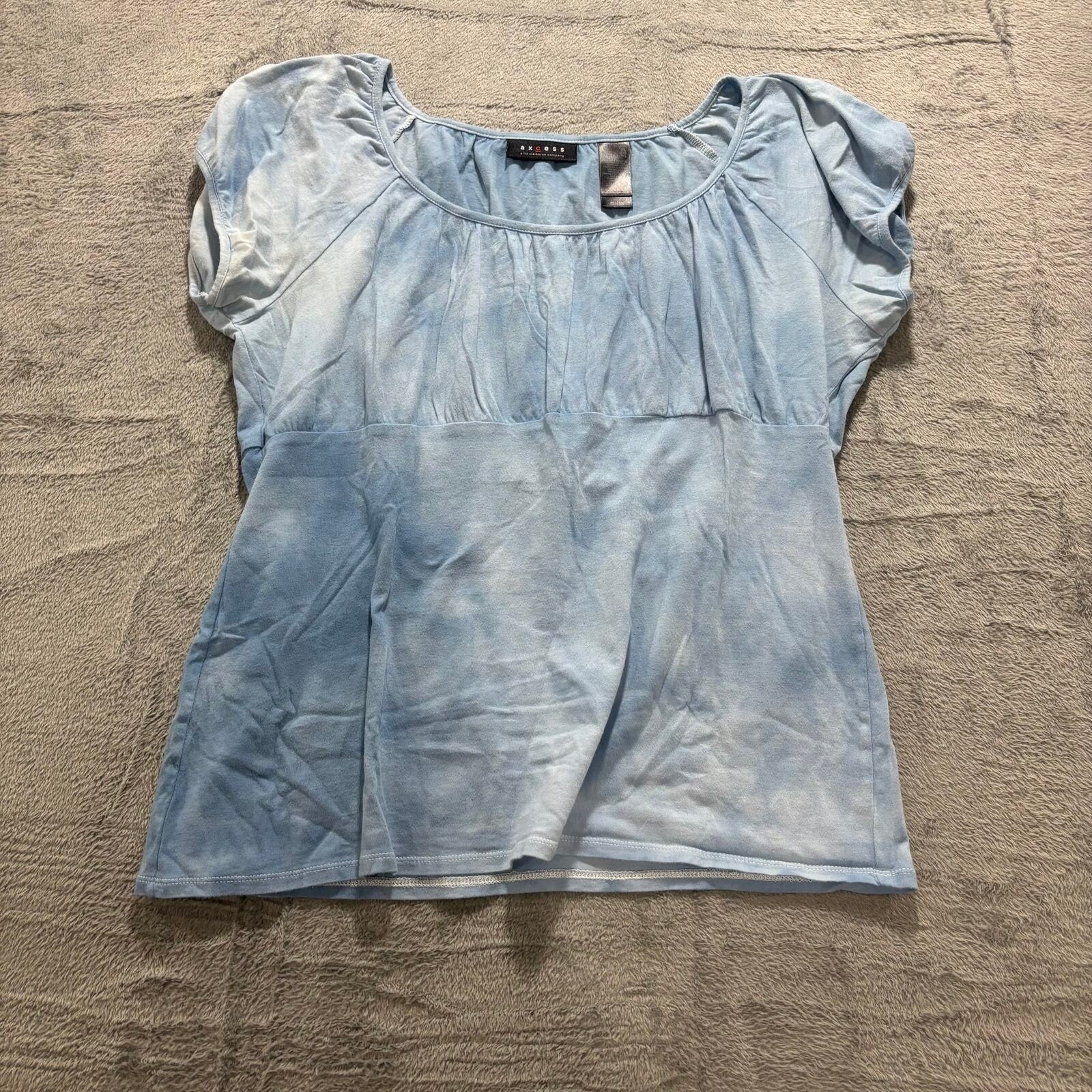 Axcess Womens XL Blue Tie Dye Empire Waist Cap Sleeve Top Boho Vintage