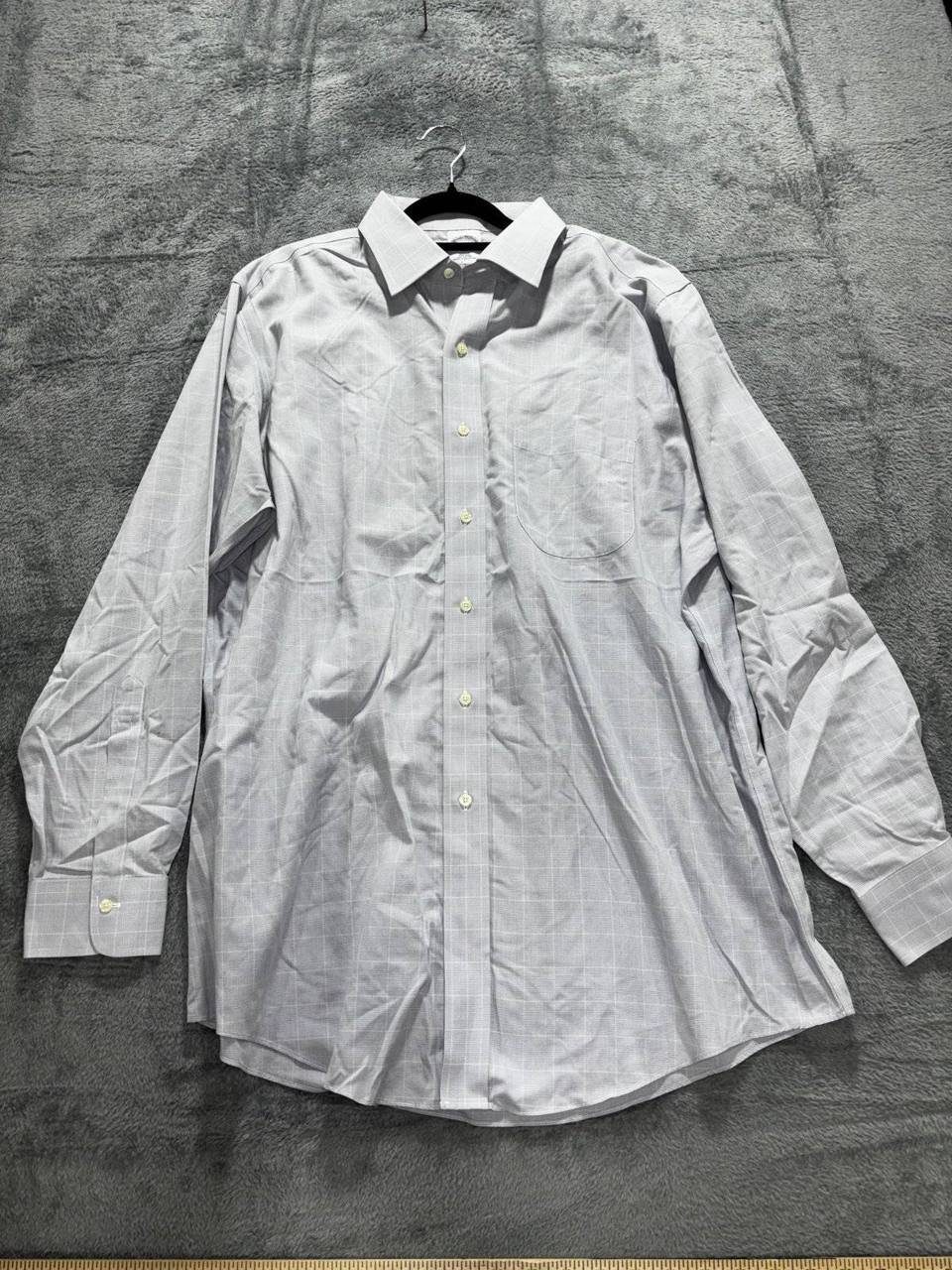 Brooks Brothers Mens 17-34 Gray Plaid Slim Fit Long Sleeve Dress Shirt