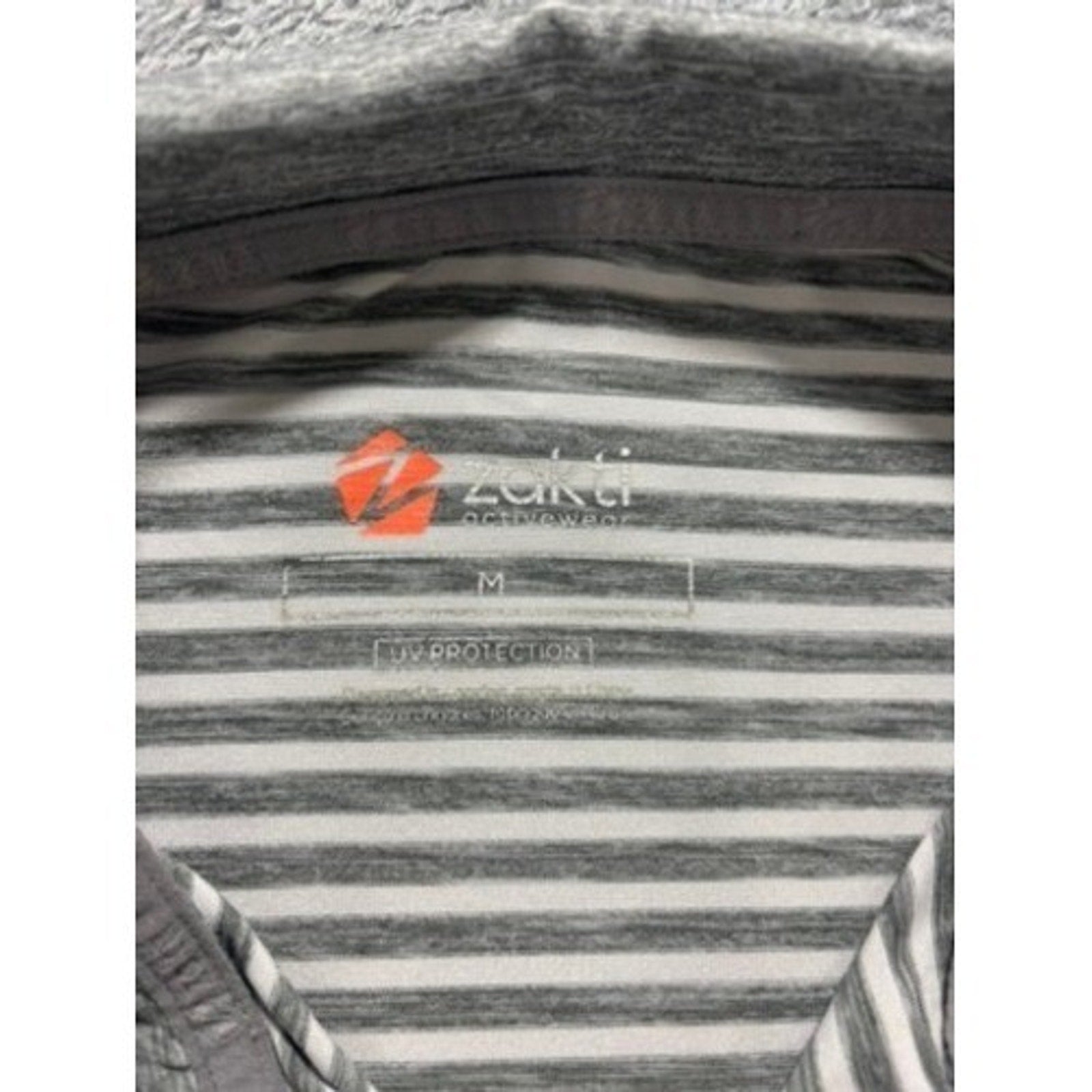 ZeroXposur Polo Shirt Women M Gray Striped Athletic Golf Stretch Lightweight